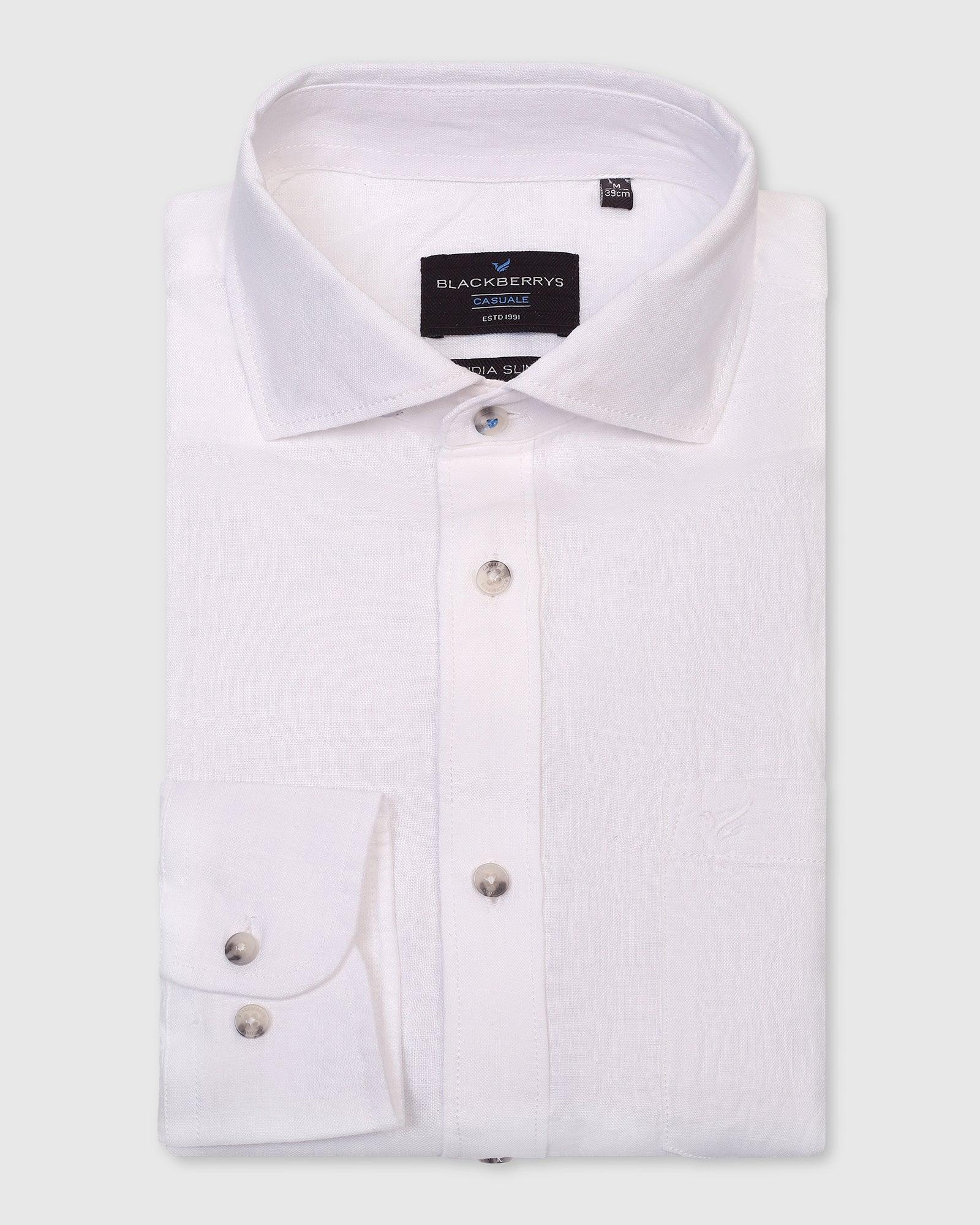 Linen Casual White Solid Shirt - Stefan - Blackberrys