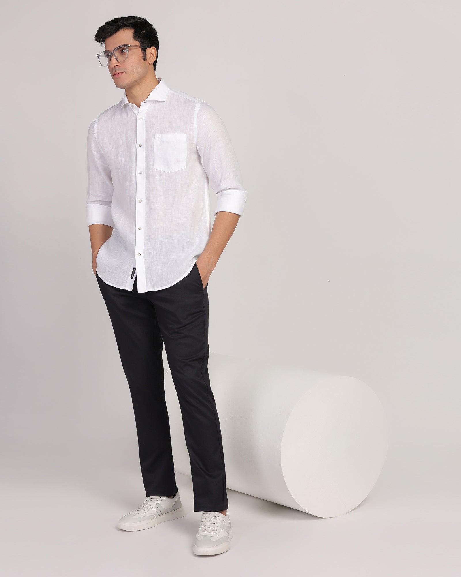 Linen Casual White Solid Shirt - Stefan - Blackberrys