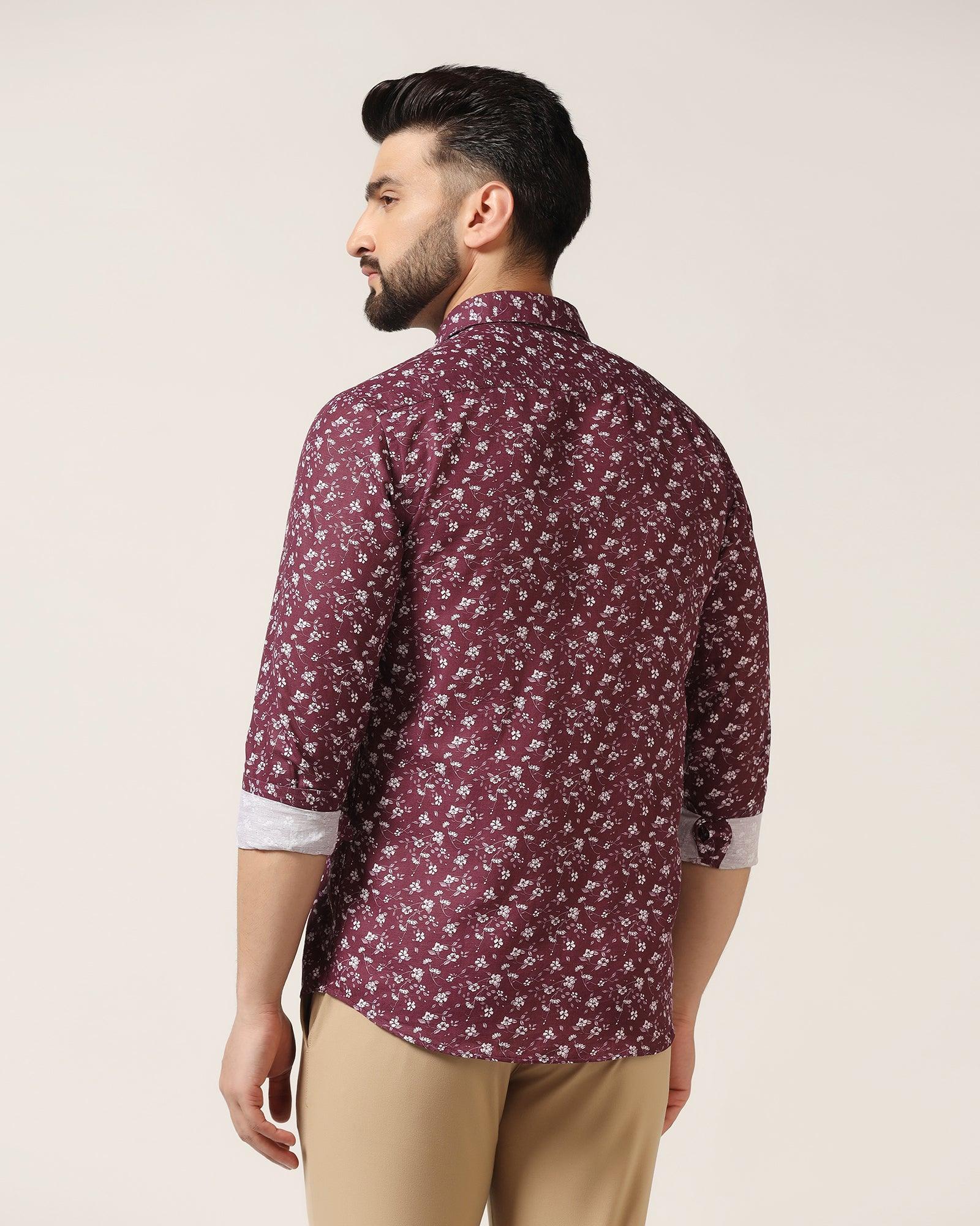 Linen Casual Wine Printed Shirt Nigel - Blackberrys