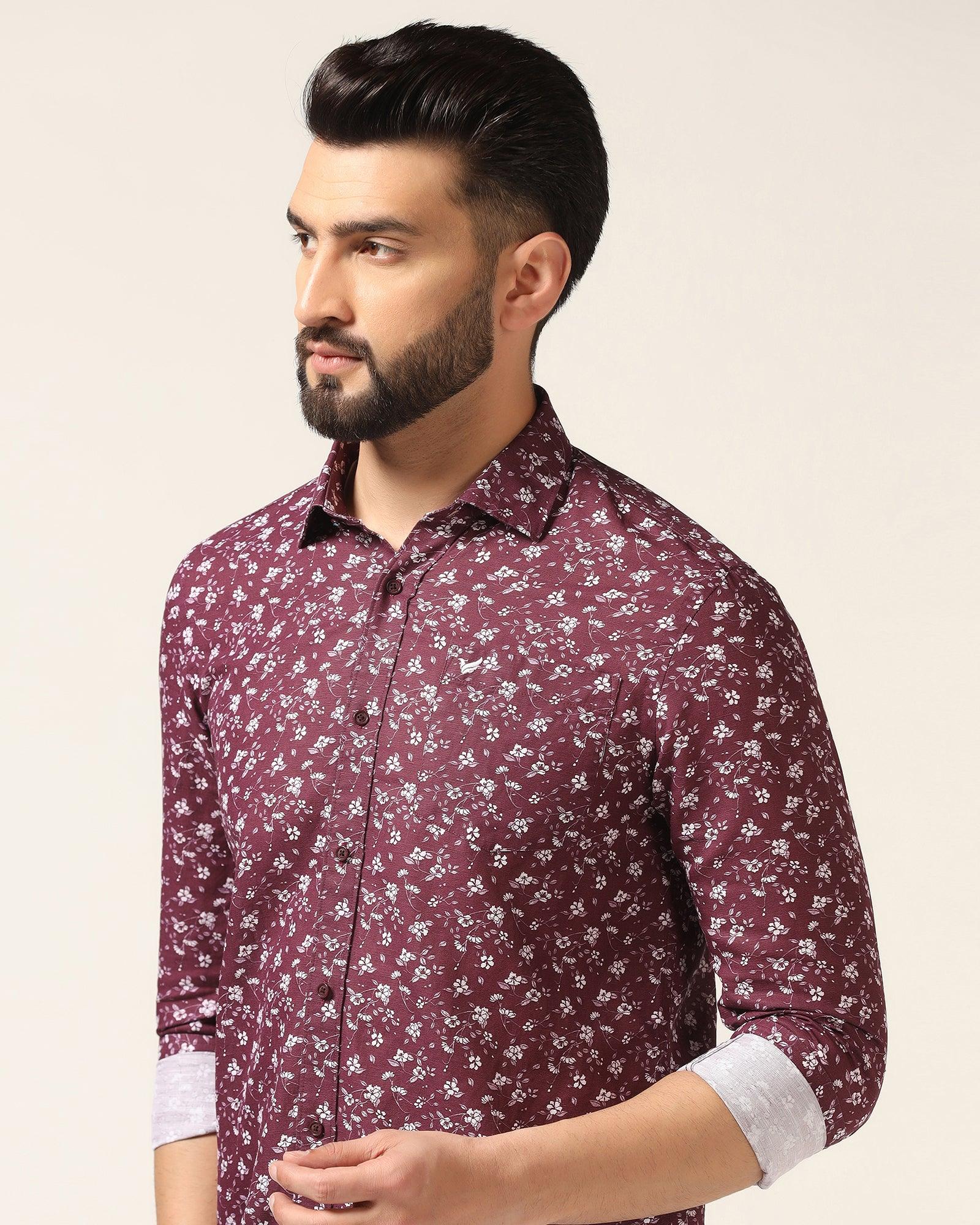 Linen Casual Wine Printed Shirt Nigel - Blackberrys