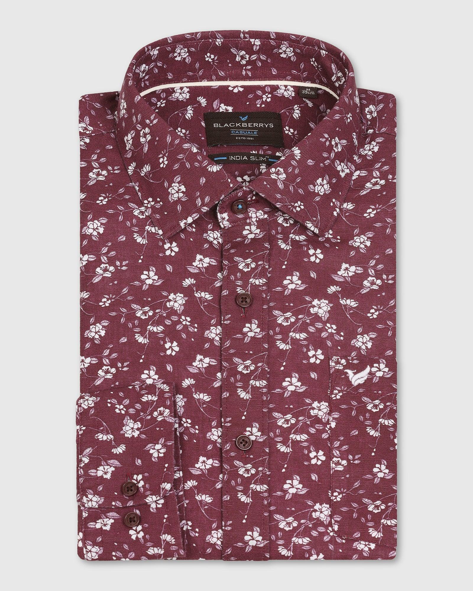 Linen Casual Wine Printed Shirt Nigel - Blackberrys