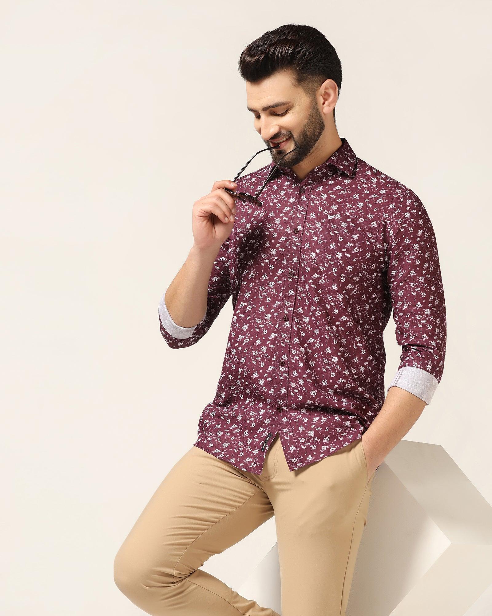 Linen Casual Wine Printed Shirt Nigel - Blackberrys
