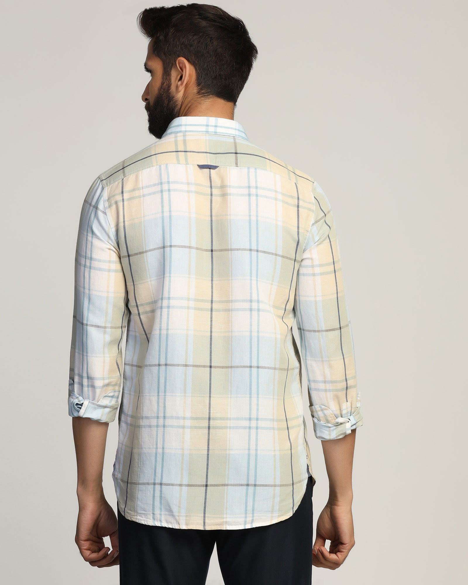 Linen Casual Yellow Check Shirt - Walken