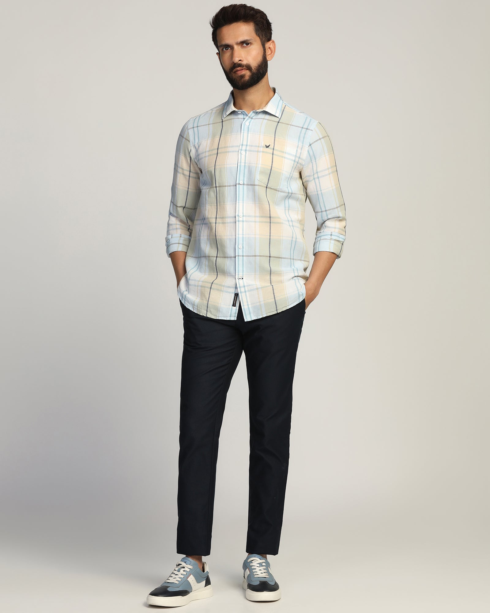 Linen Casual Yellow Check Shirt - Walken