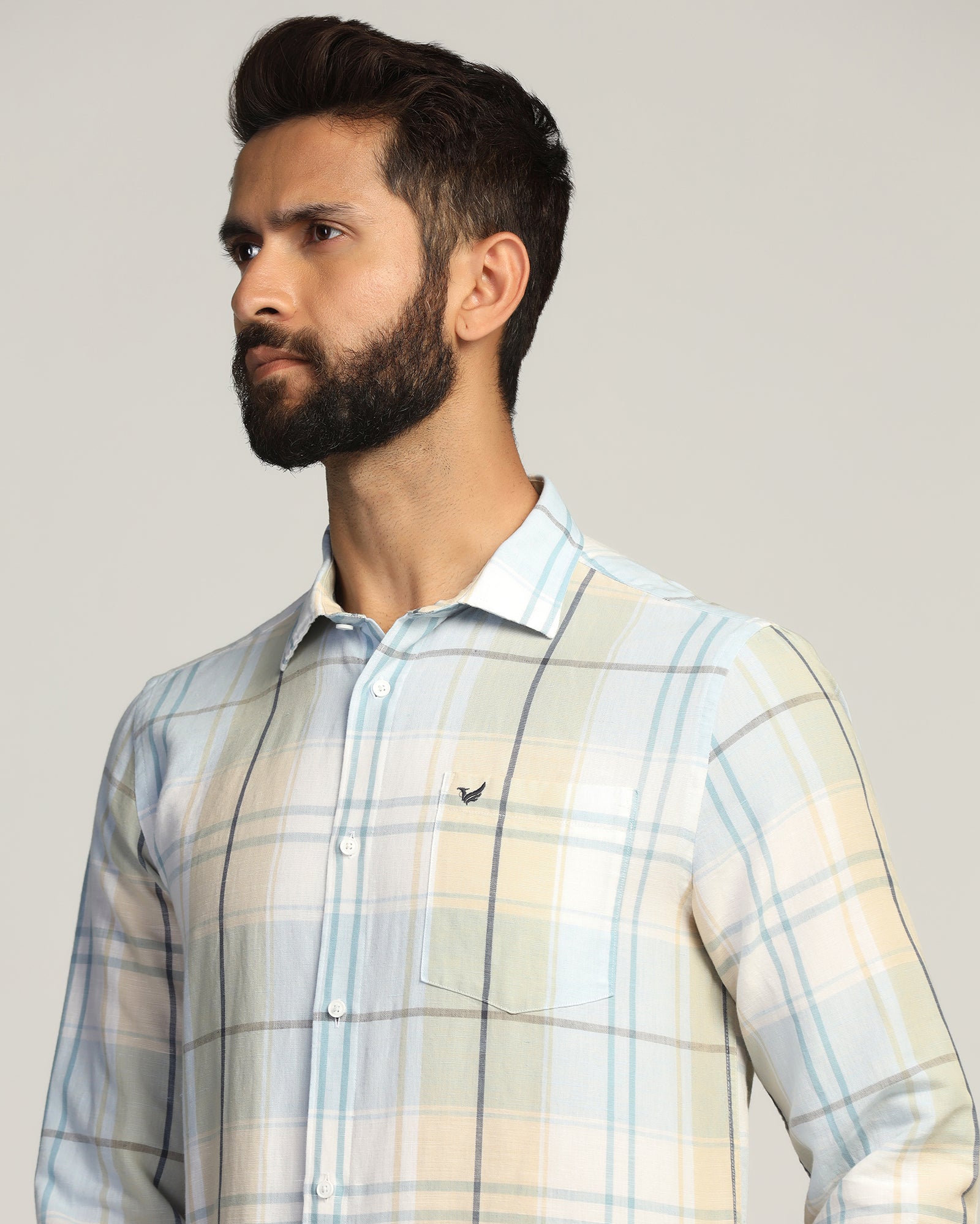 Linen Casual Yellow Check Shirt - Walken