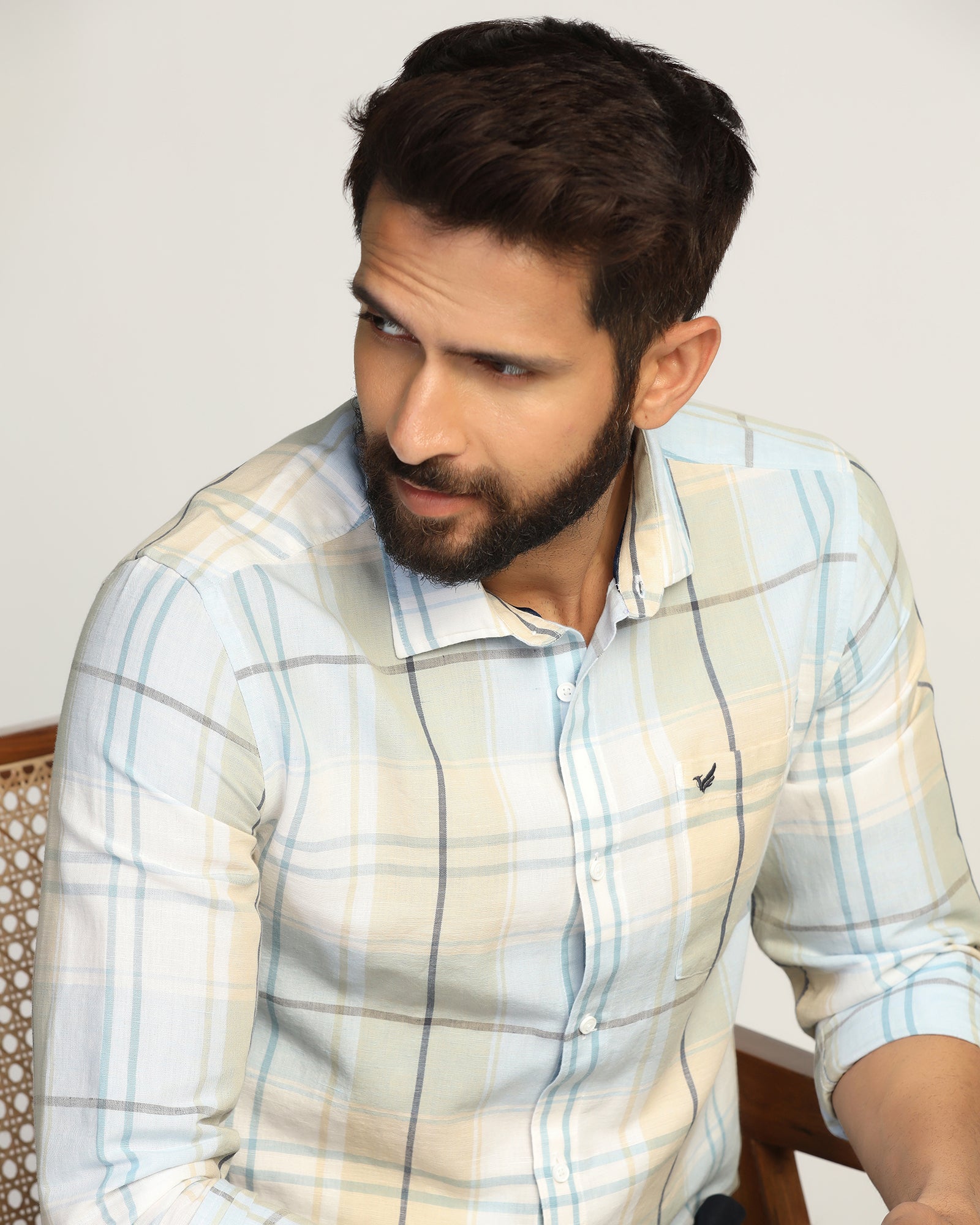 Linen Casual Yellow Check Shirt - Walken