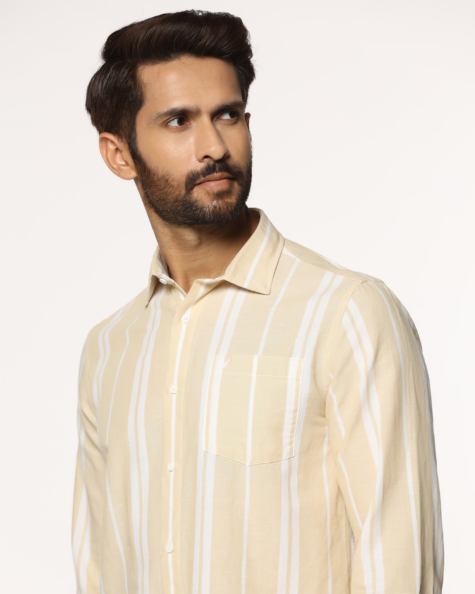 Linen Casual Yellow Stripe Shirt - Breton