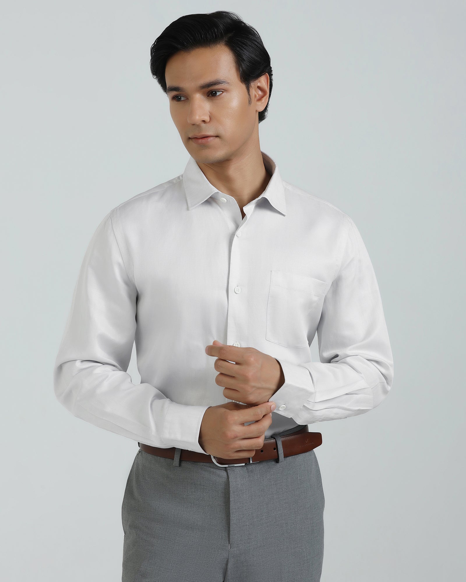 Linen Formal Ash Grey Solid Shirt - Save