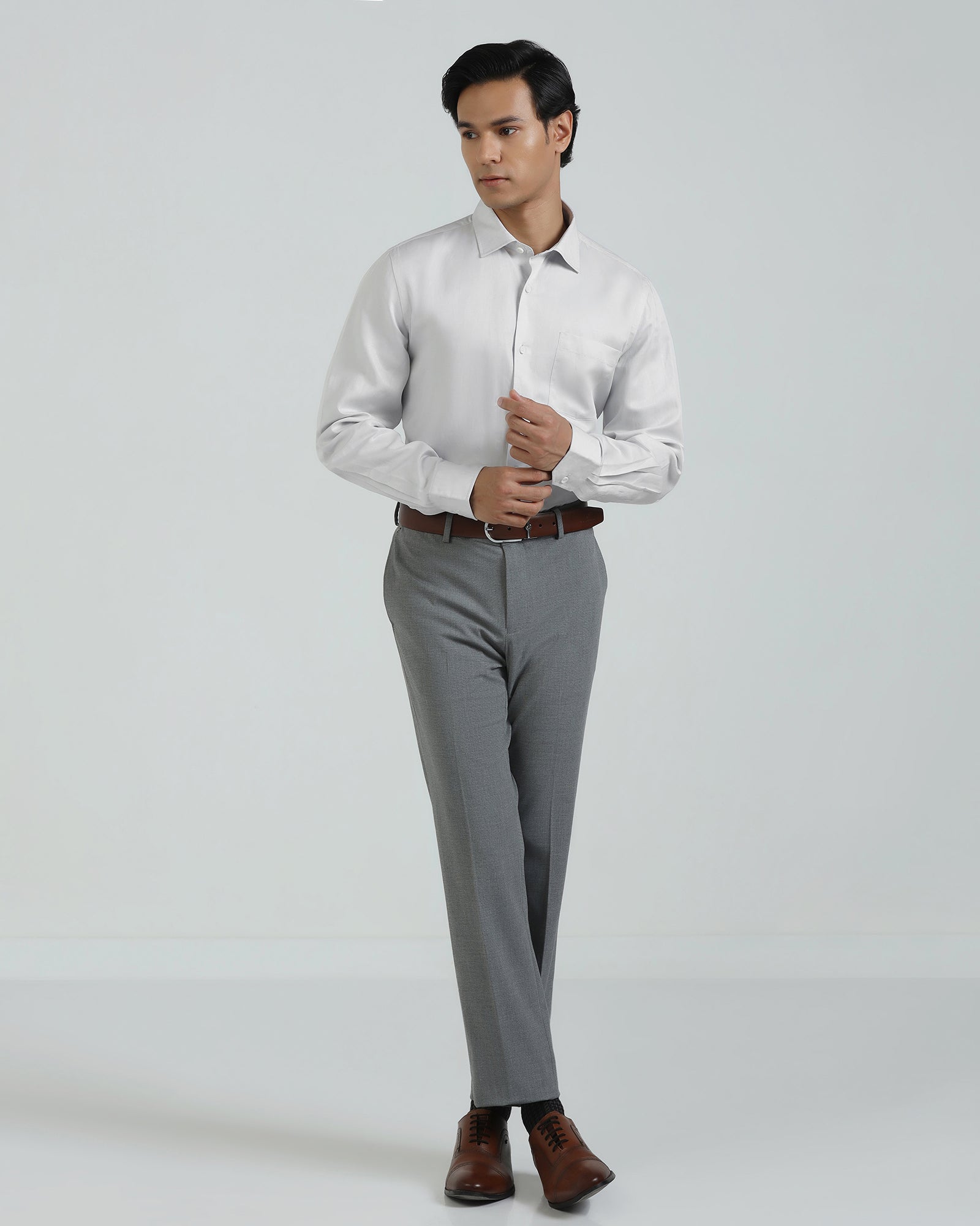 Linen Formal Ash Grey Solid Shirt - Save