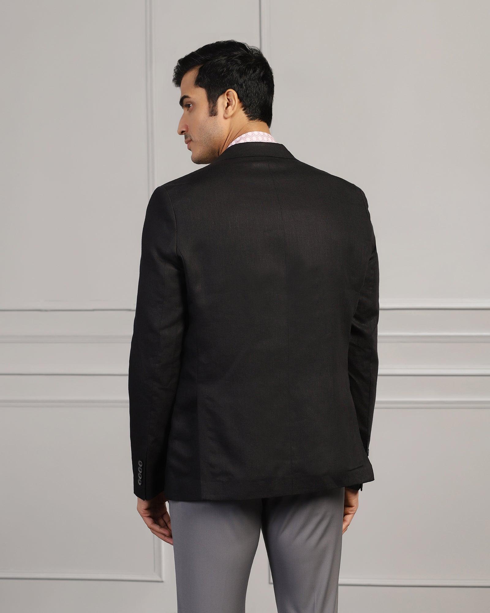 Linen Formal Black Solid Blazer - Jonah - Blackberrys