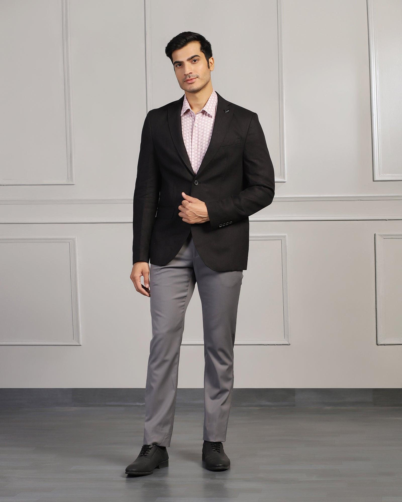 Linen Formal Black Solid Blazer - Jonah - Blackberrys