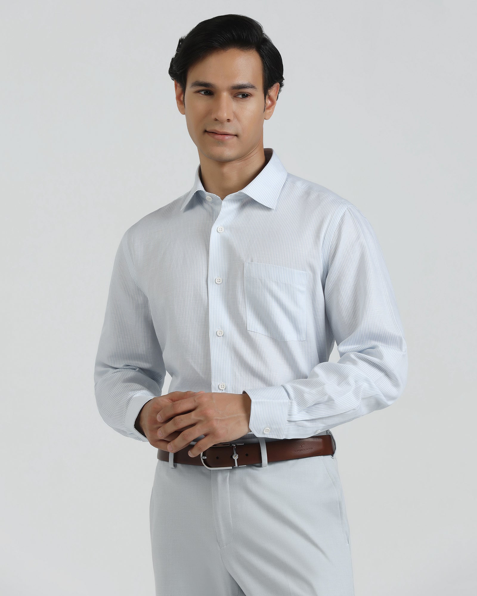 Linen Formal Blue Stripe Shirt - Savoy