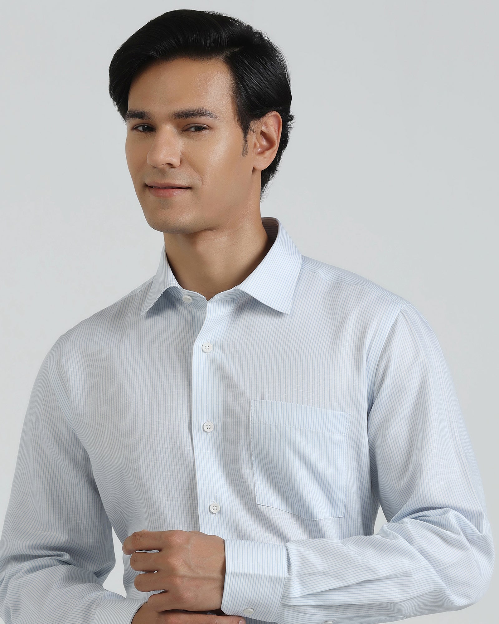Linen Formal Blue Stripe Shirt - Savoy
