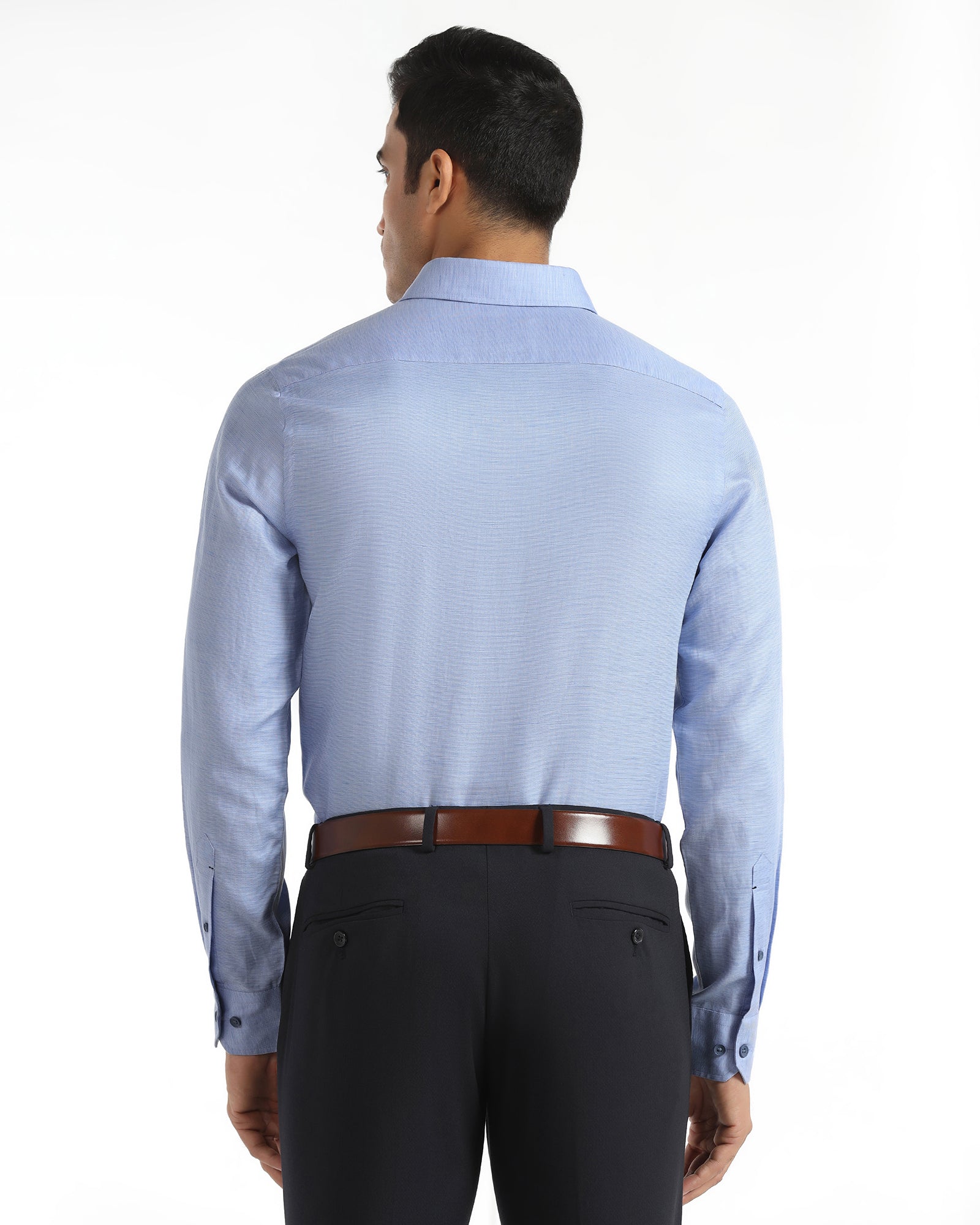 Linen Formal Blue Textured Shirt - Sand