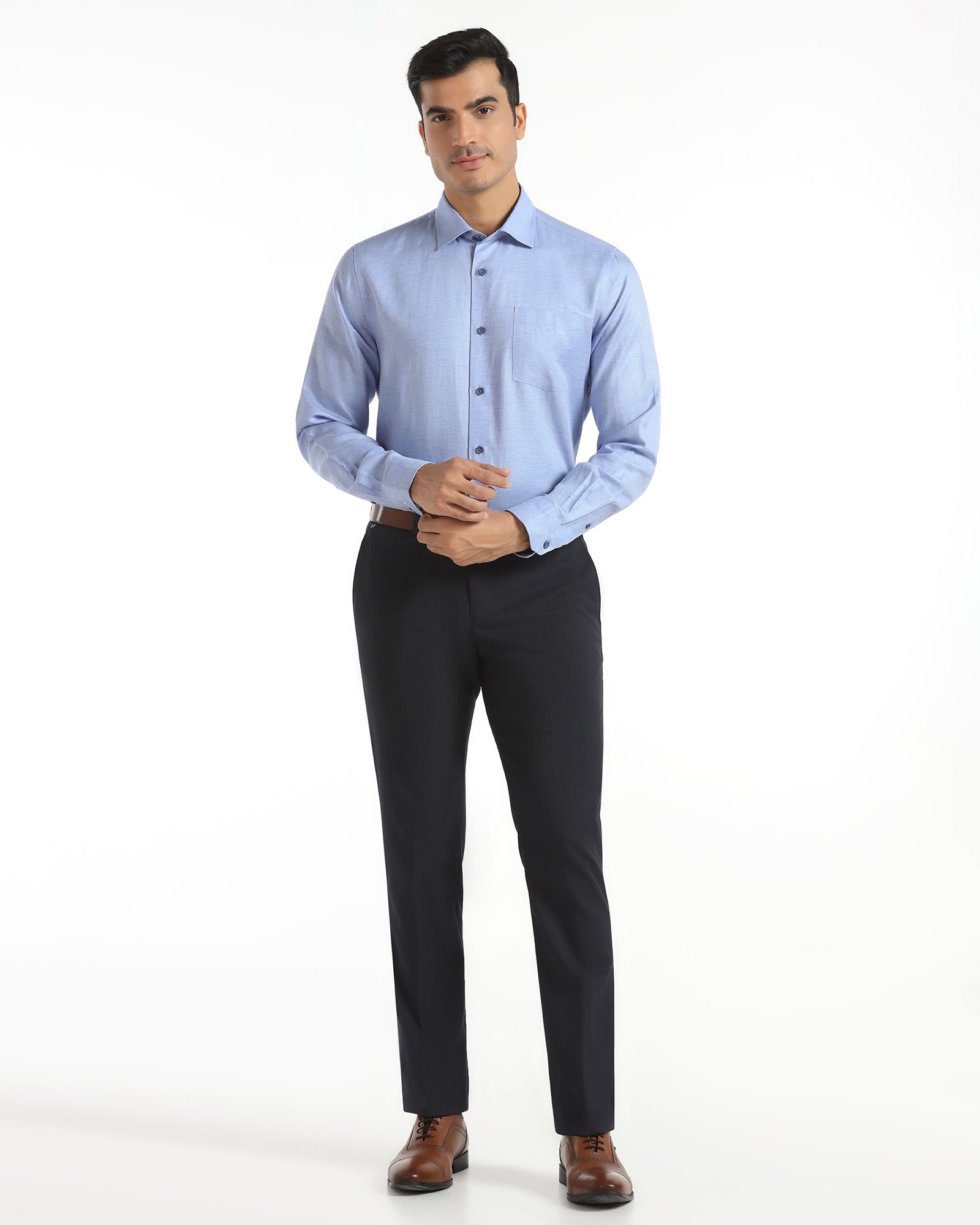 Linen Formal Blue Textured Shirt - Sand