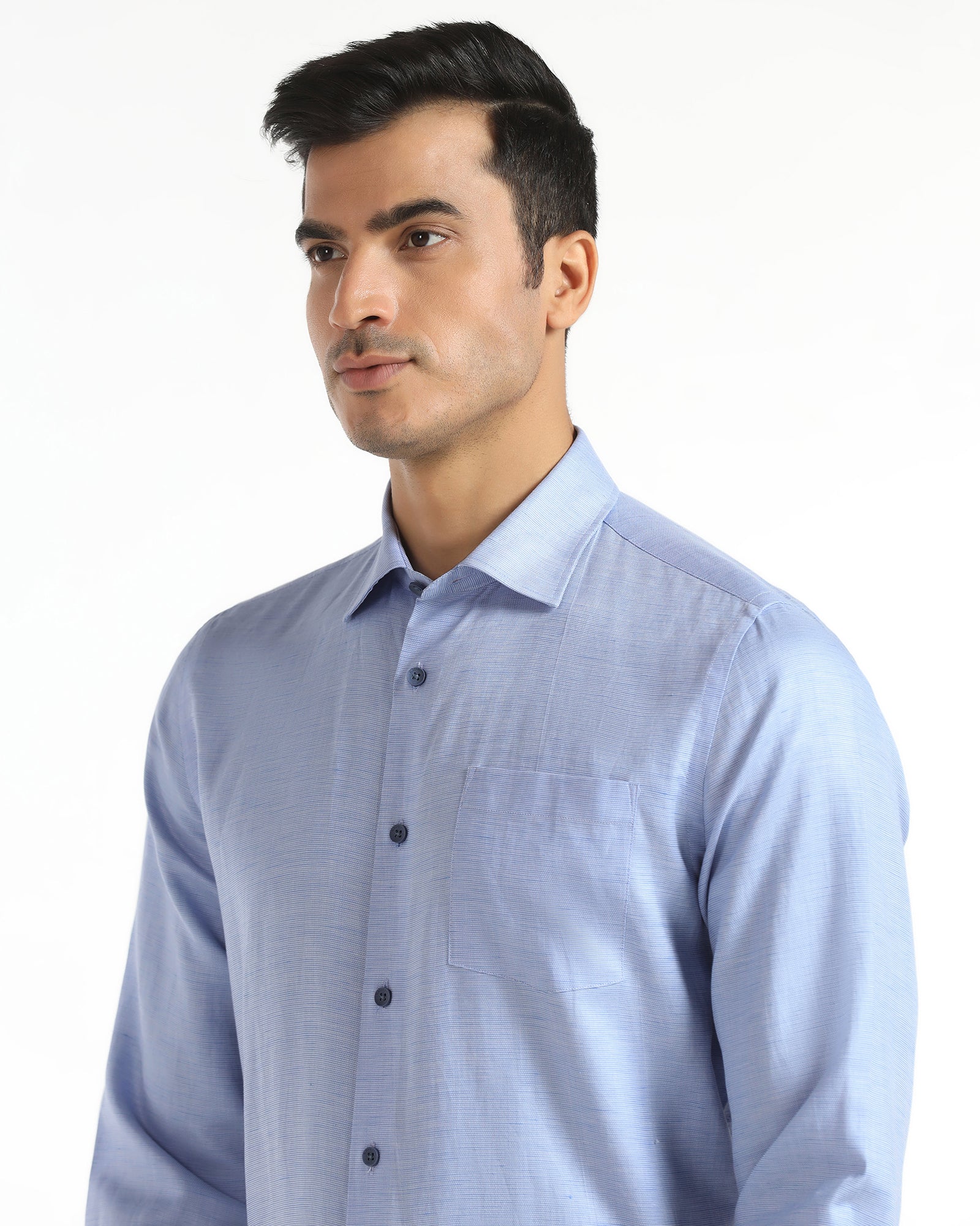 Linen Formal Blue Textured Shirt - Sand