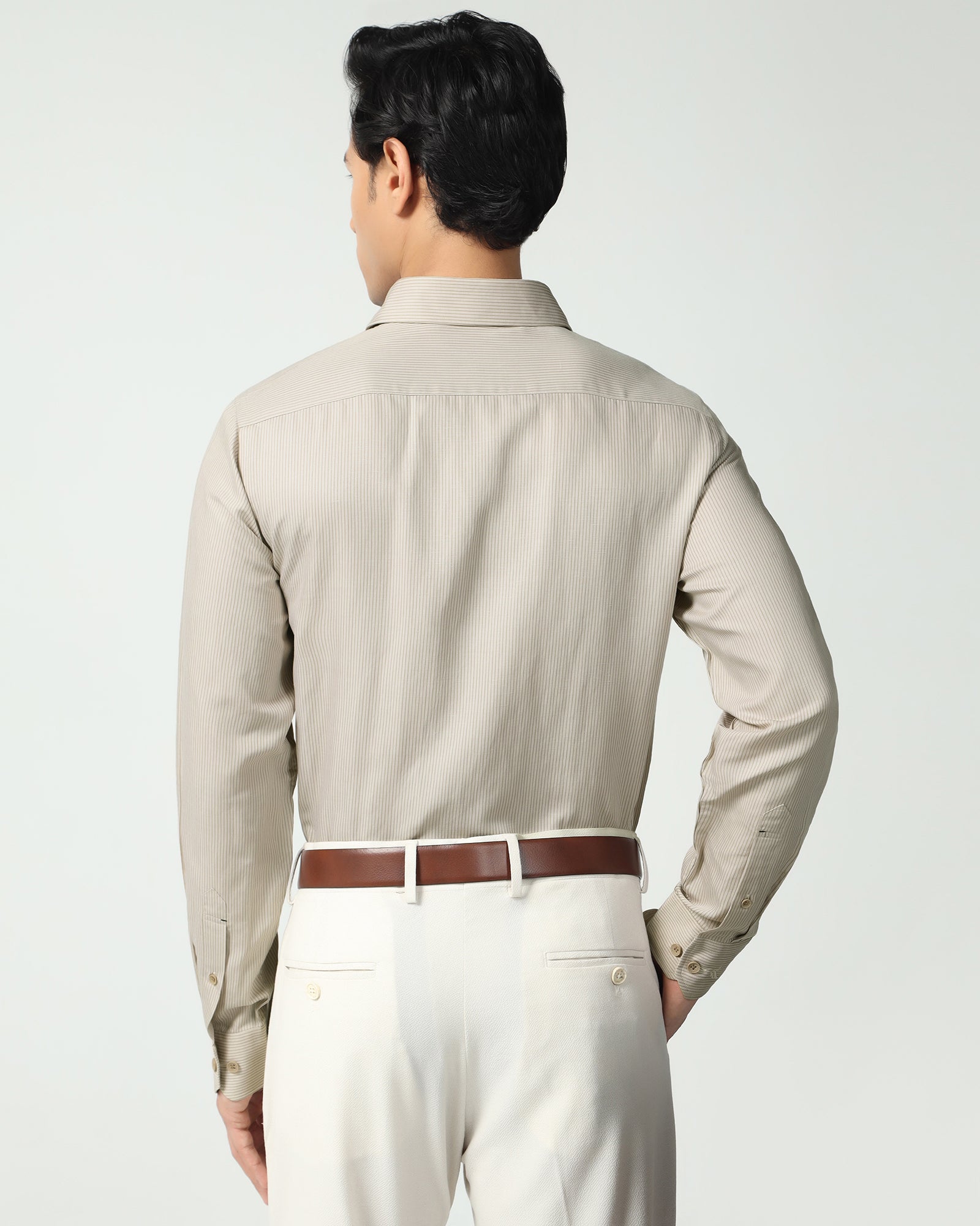 Linen Formal Ecru Stripe Shirt - Savoy