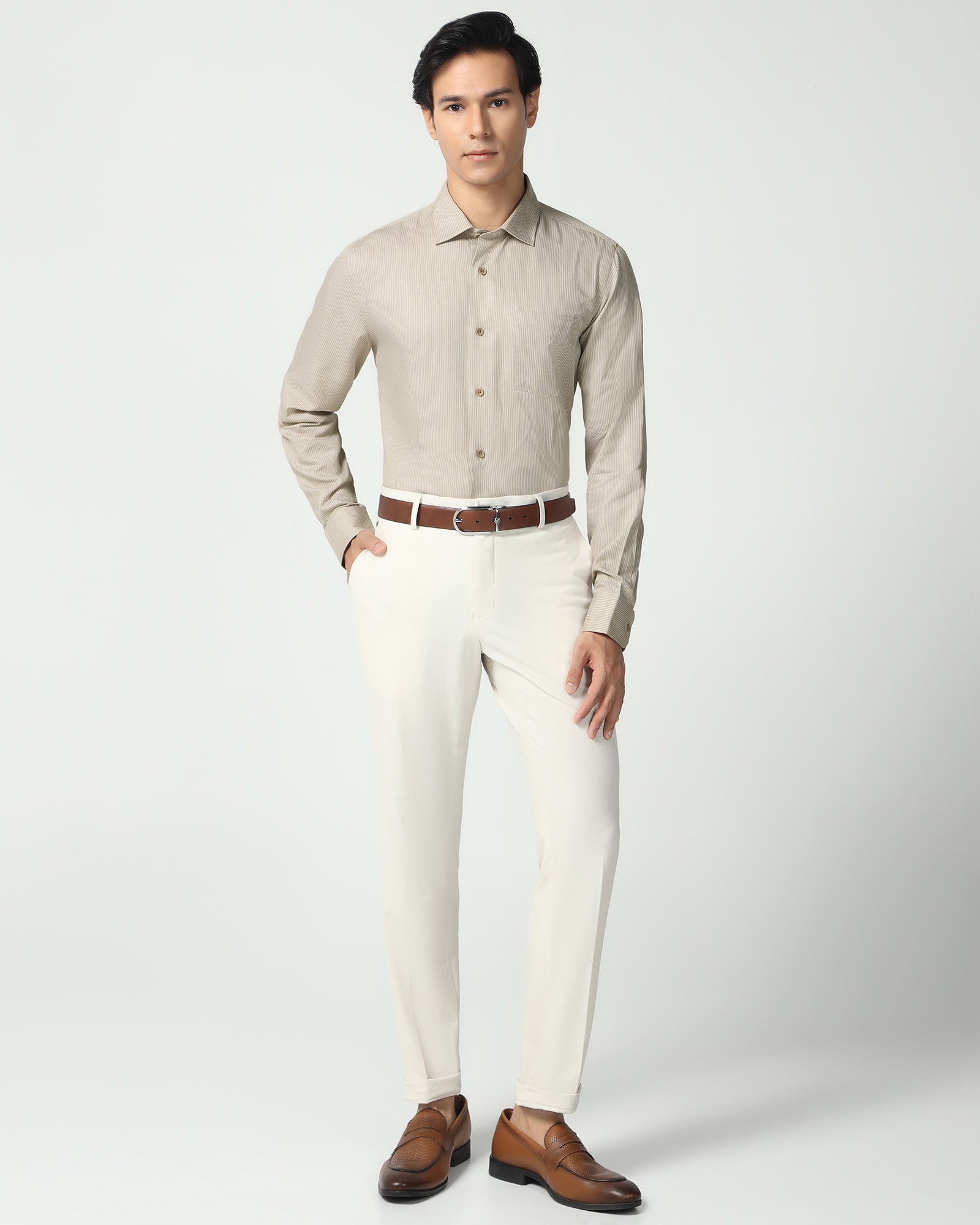 Linen Formal Ecru Stripe Shirt - Savoy