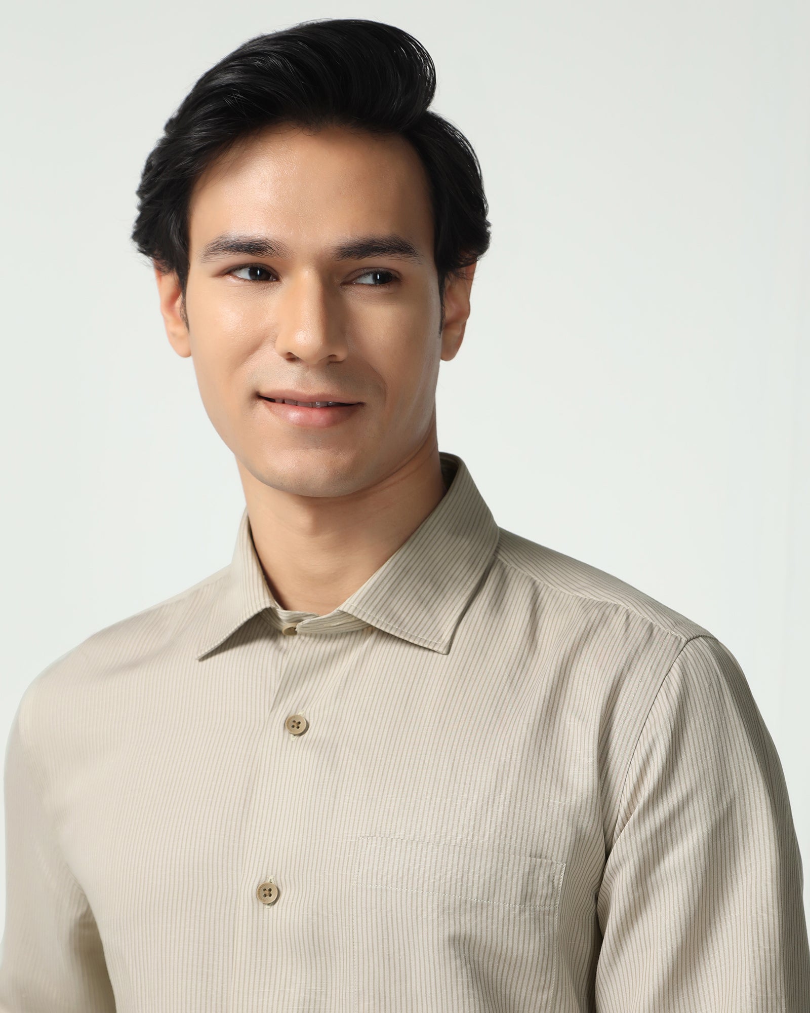 Linen Formal Ecru Stripe Shirt - Savoy