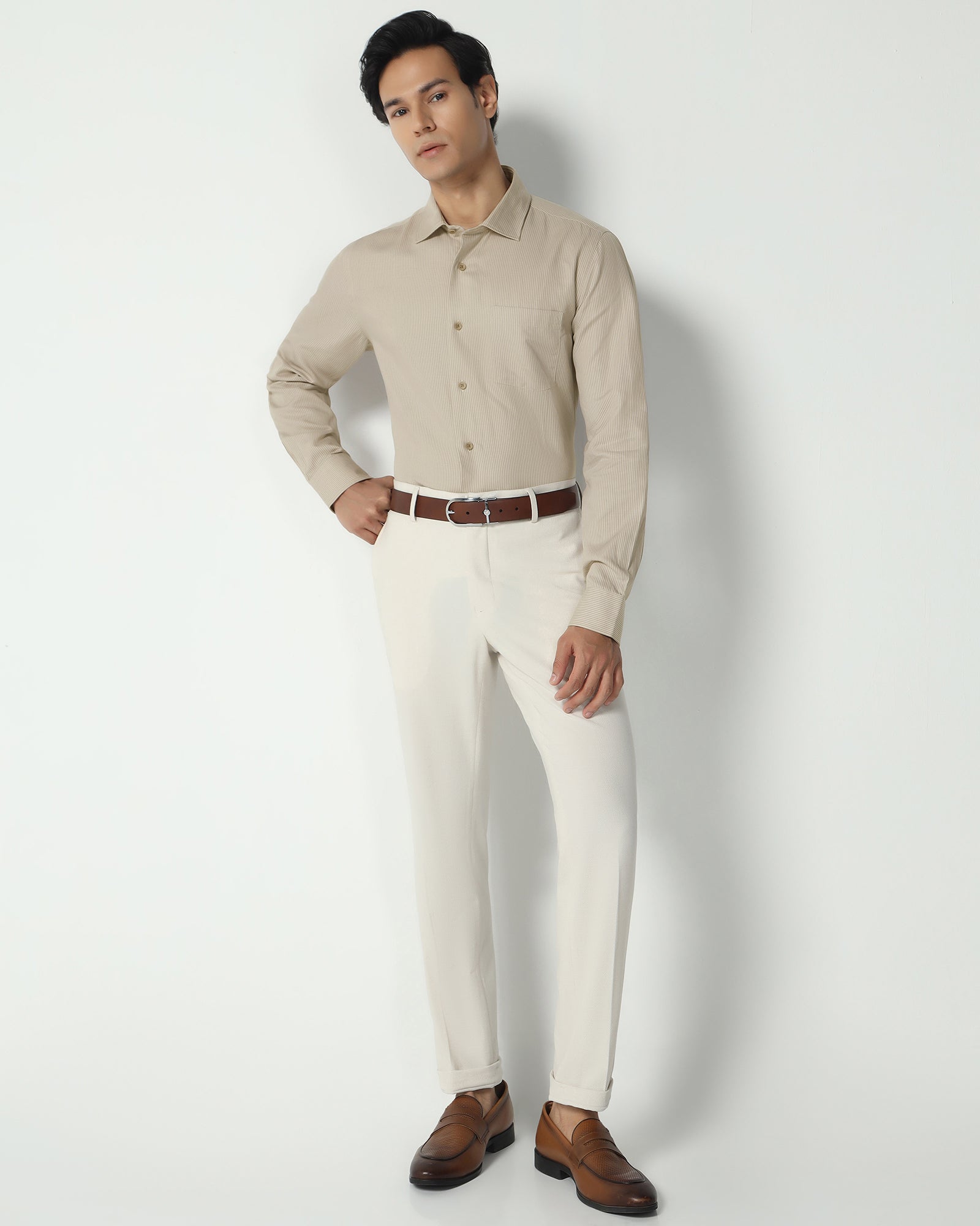 Linen Formal Ecru Stripe Shirt - Savoy