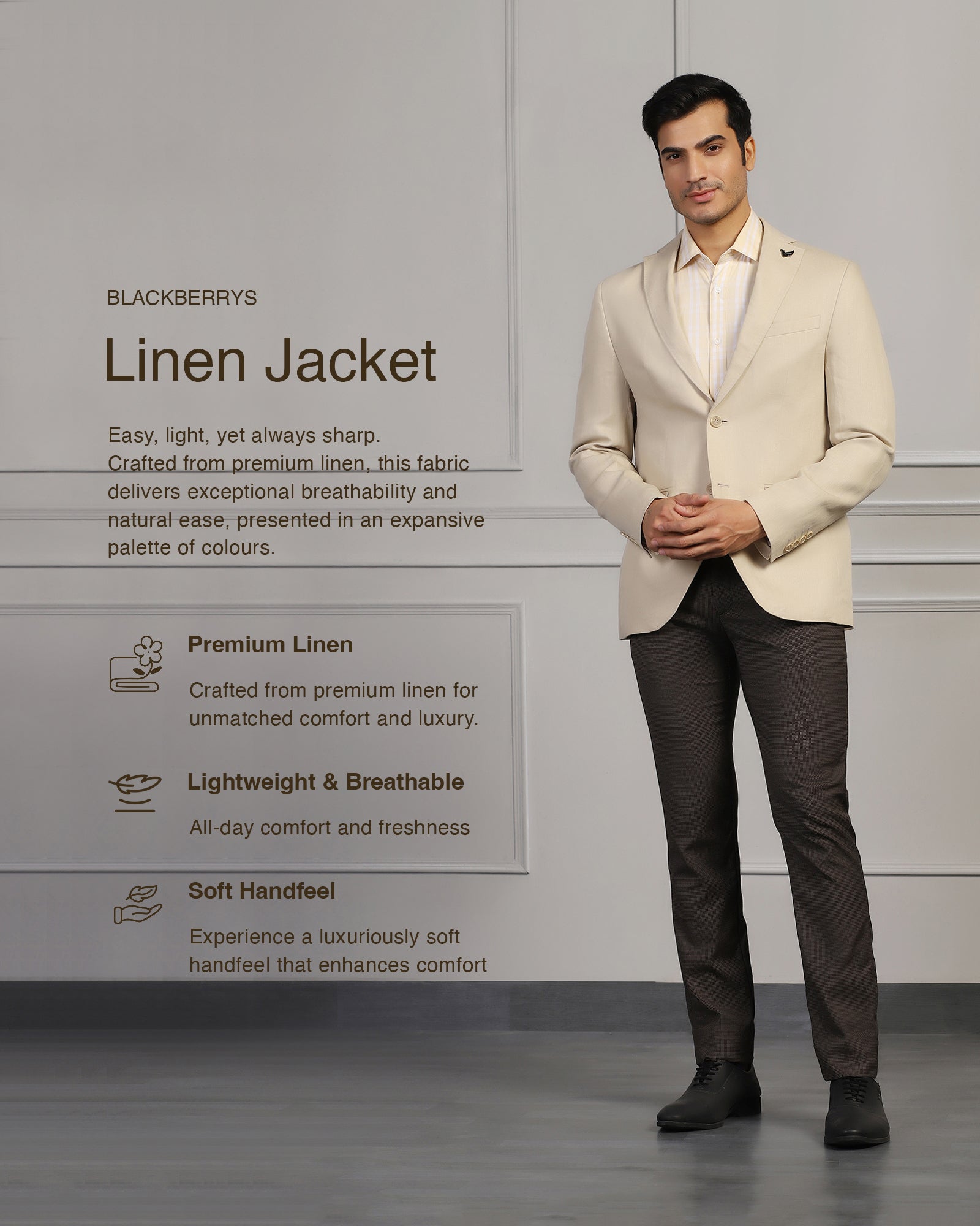 Linen Formal Natural Solid Blazer - Jonah