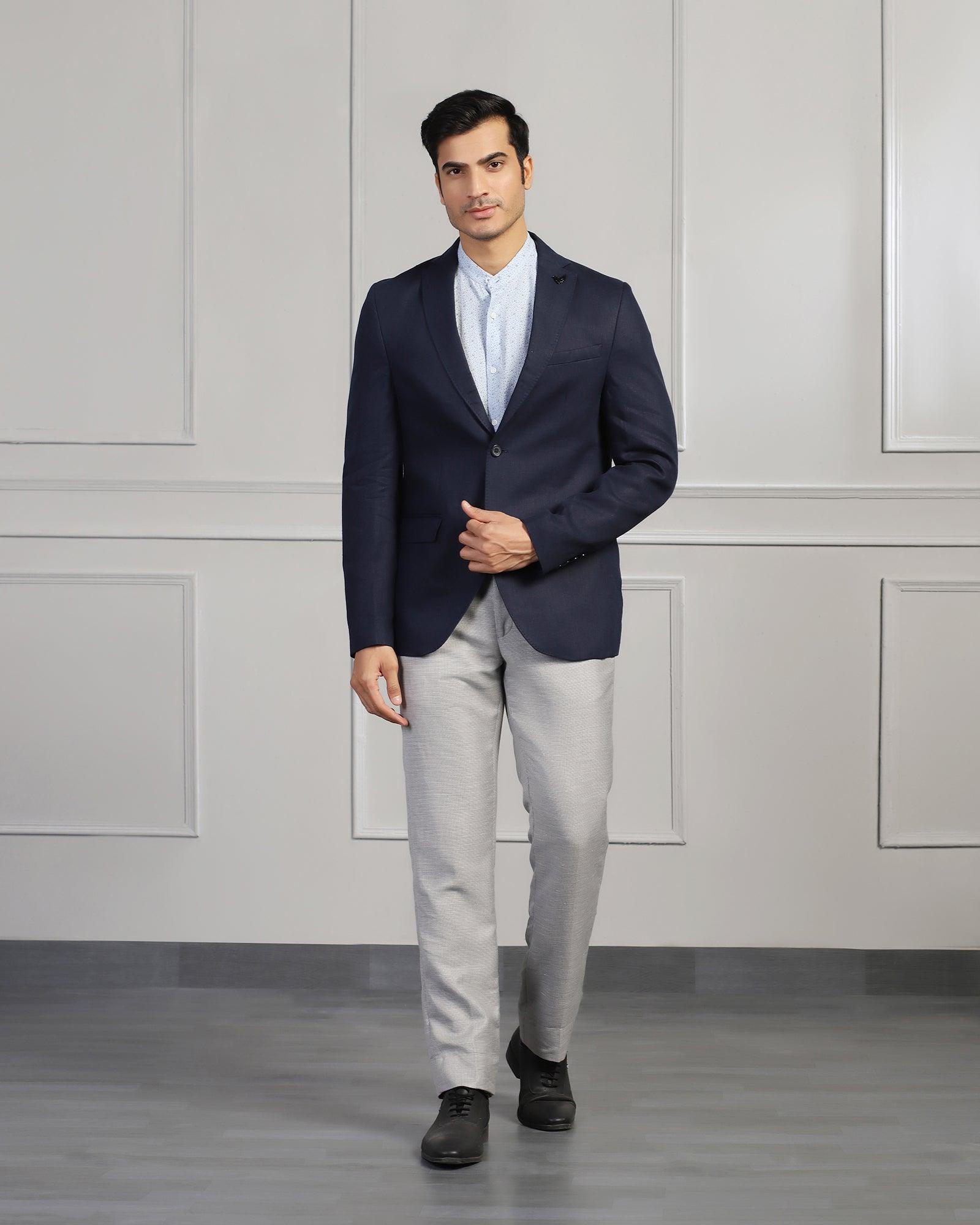 Linen Formal Navy Solid Blazer - Jonah - Blackberrys