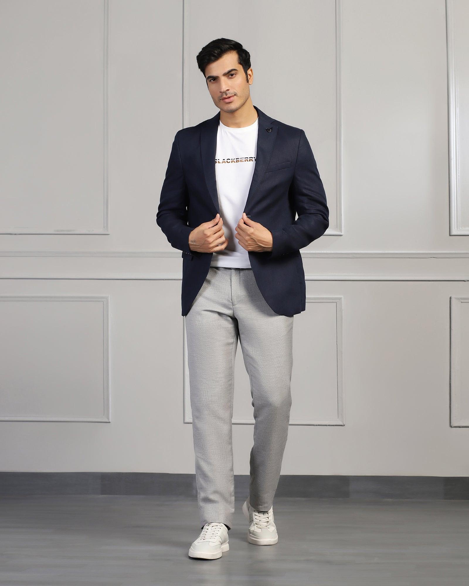 Linen Formal Navy Solid Blazer - Jonah - Blackberrys