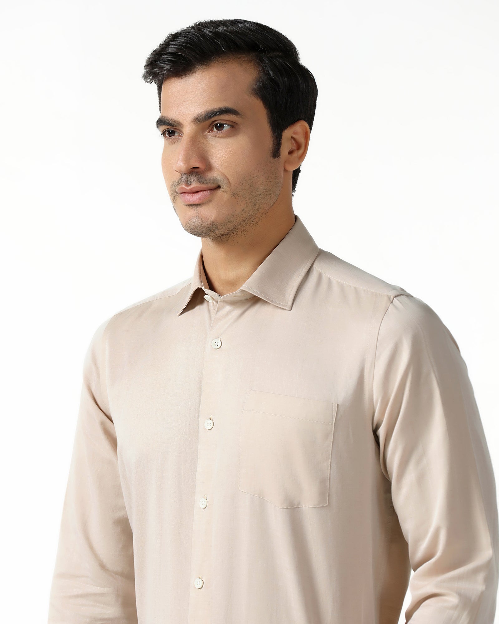 Linen Formal Ochre Solid Shirt - Save
