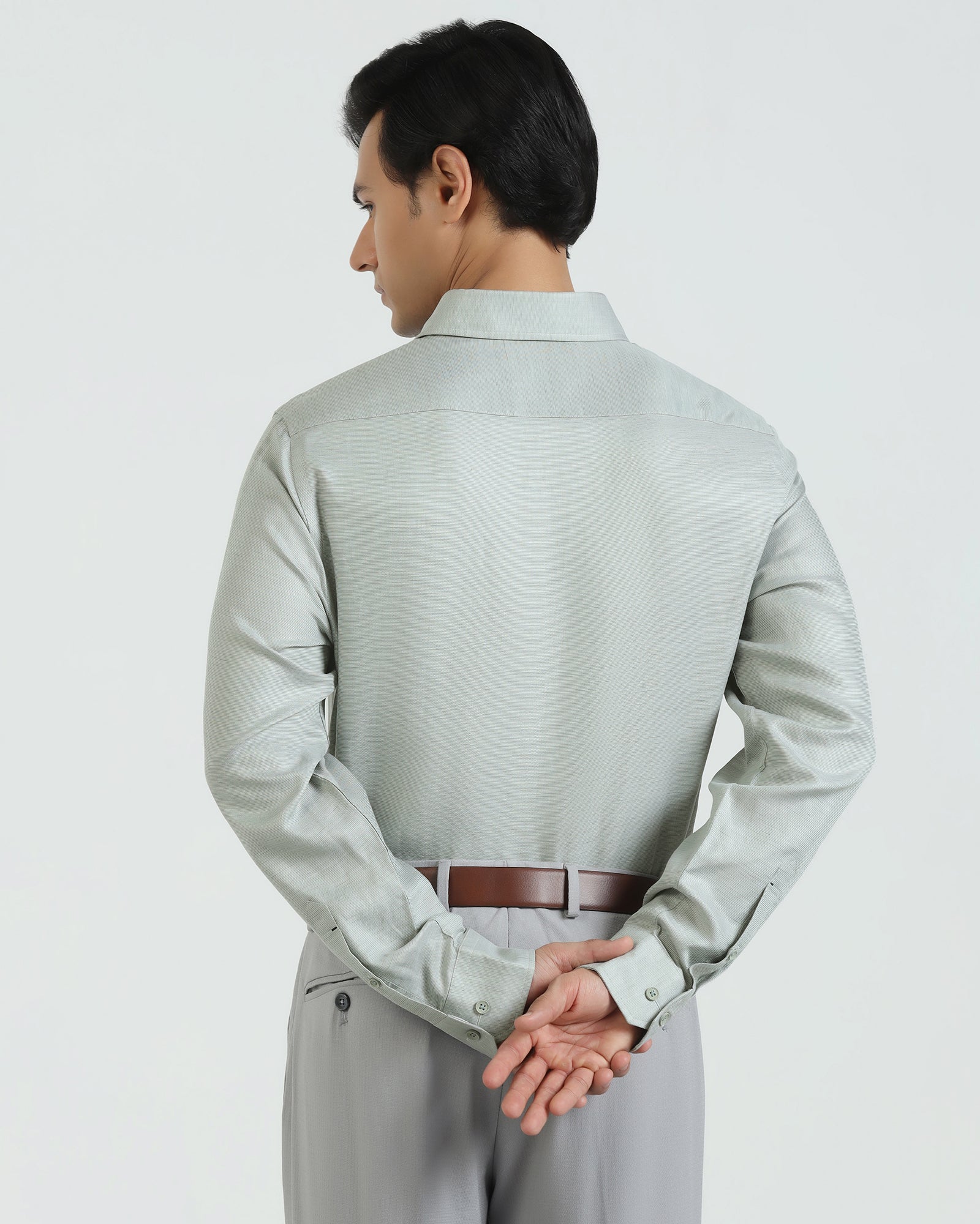 Linen Formal Olive Textured Shirt - Sand