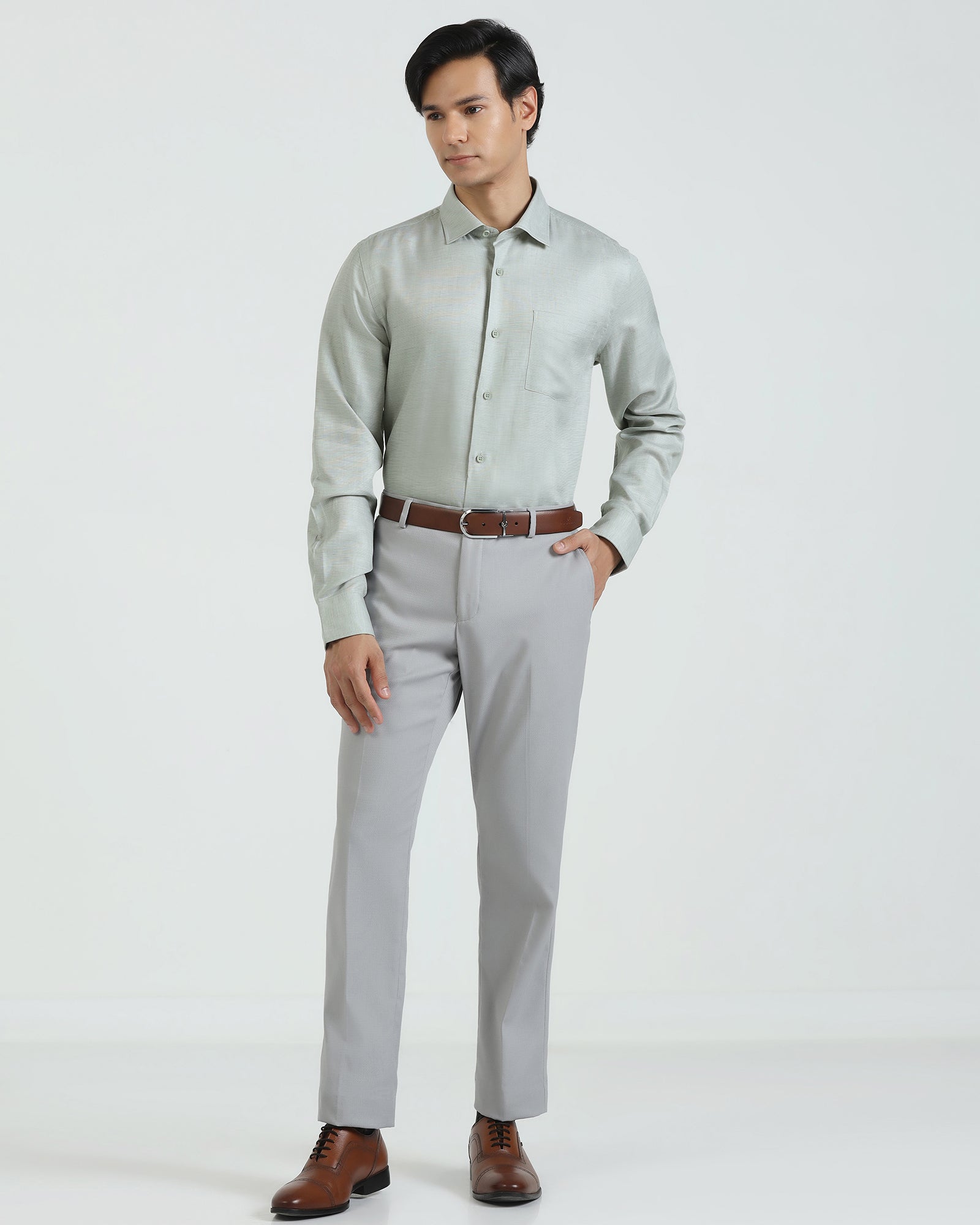 Linen Formal Olive Textured Shirt - Sand