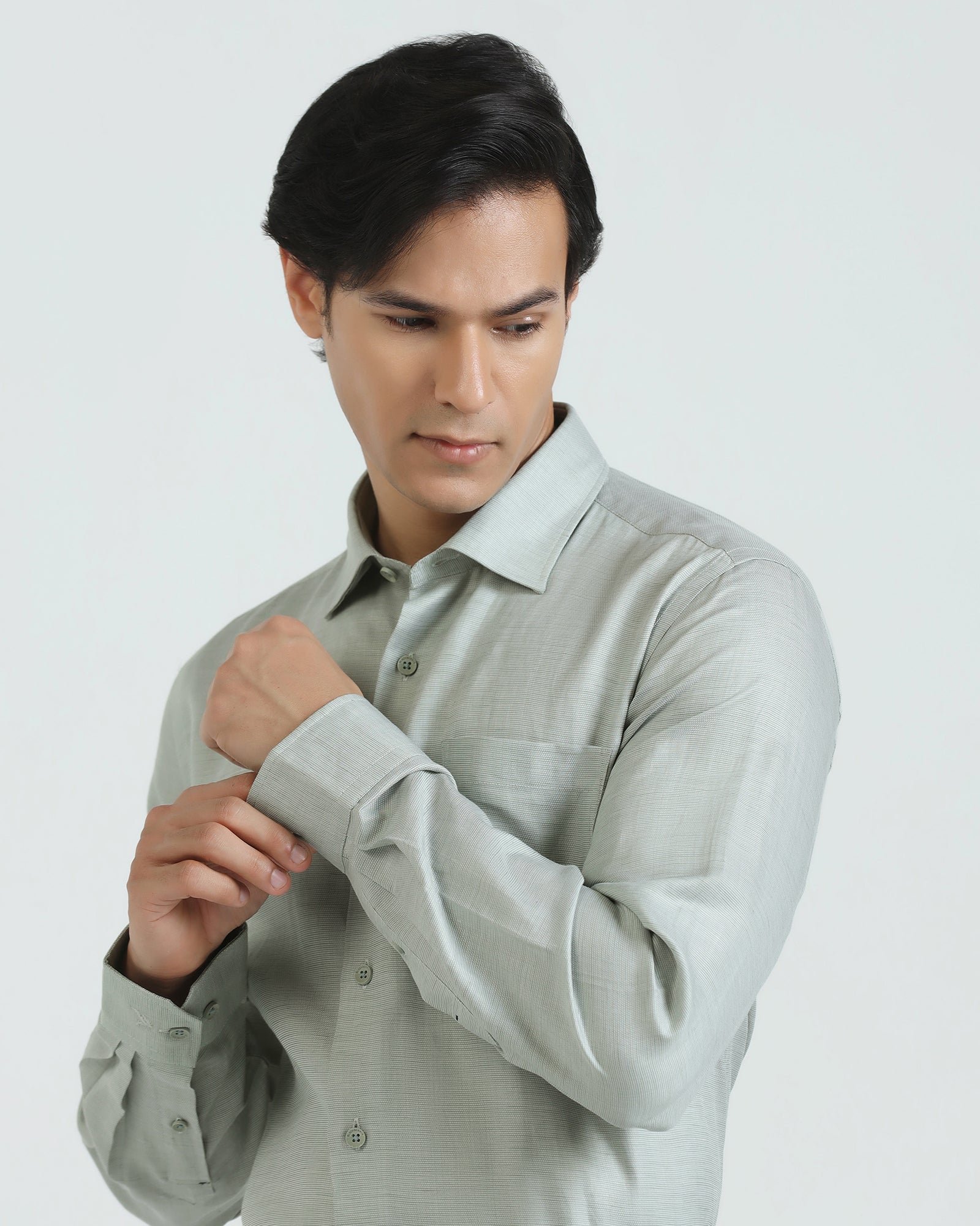 Linen Formal Olive Textured Shirt - Sand