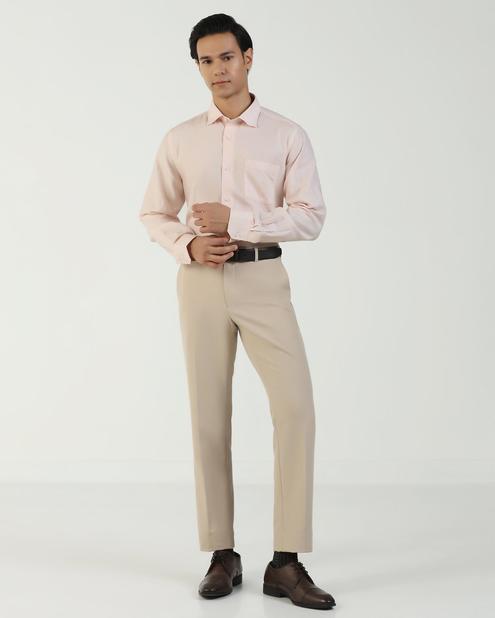 Linen Formal Peach Solid Shirt - Save