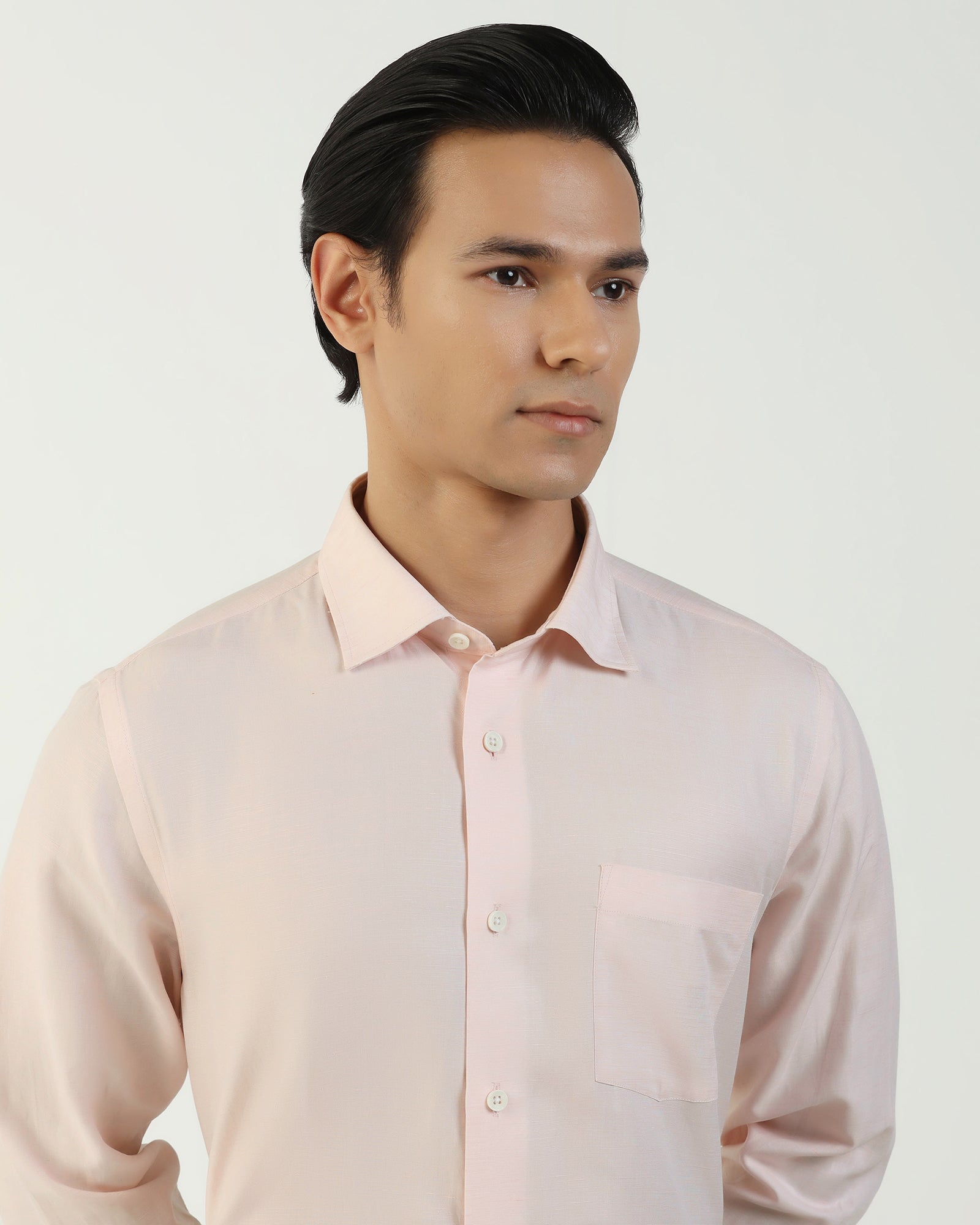Linen Formal Peach Solid Shirt - Save
