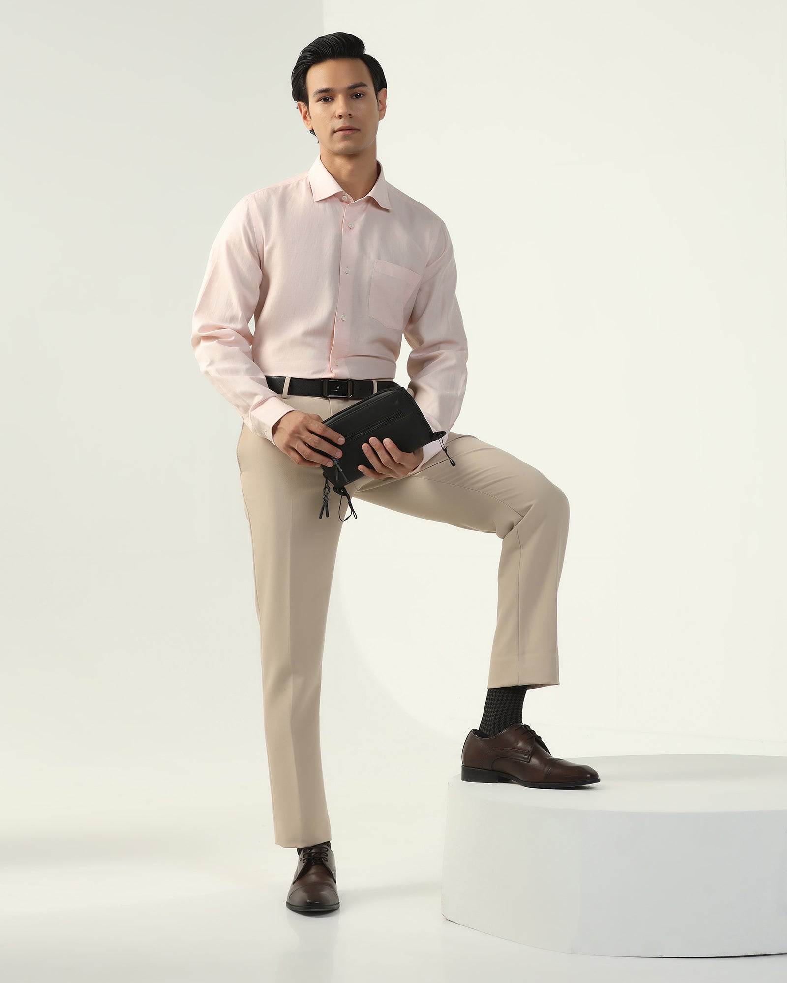 Linen Formal Peach Solid Shirt - Save