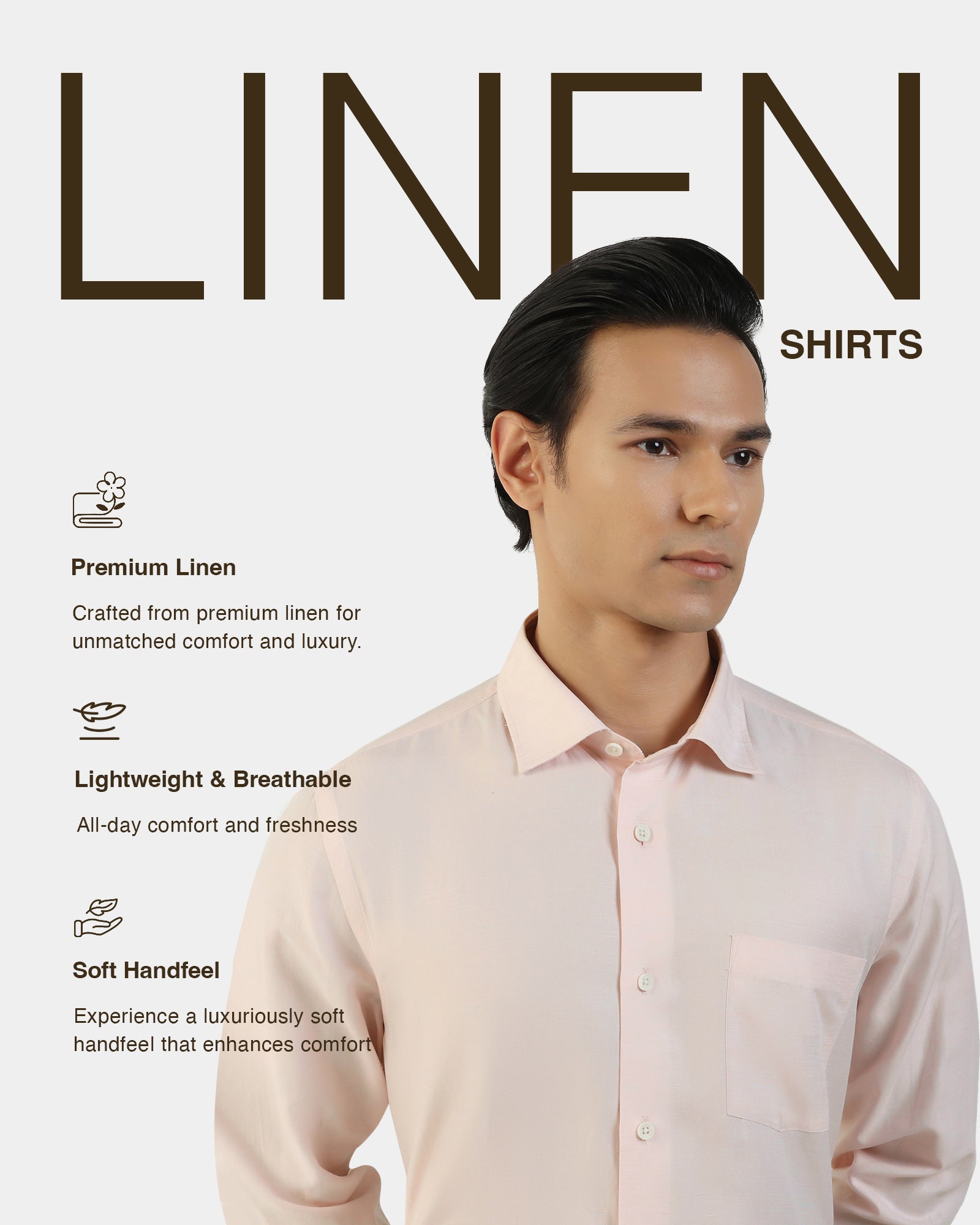 Linen Formal Peach Solid Shirt - Save