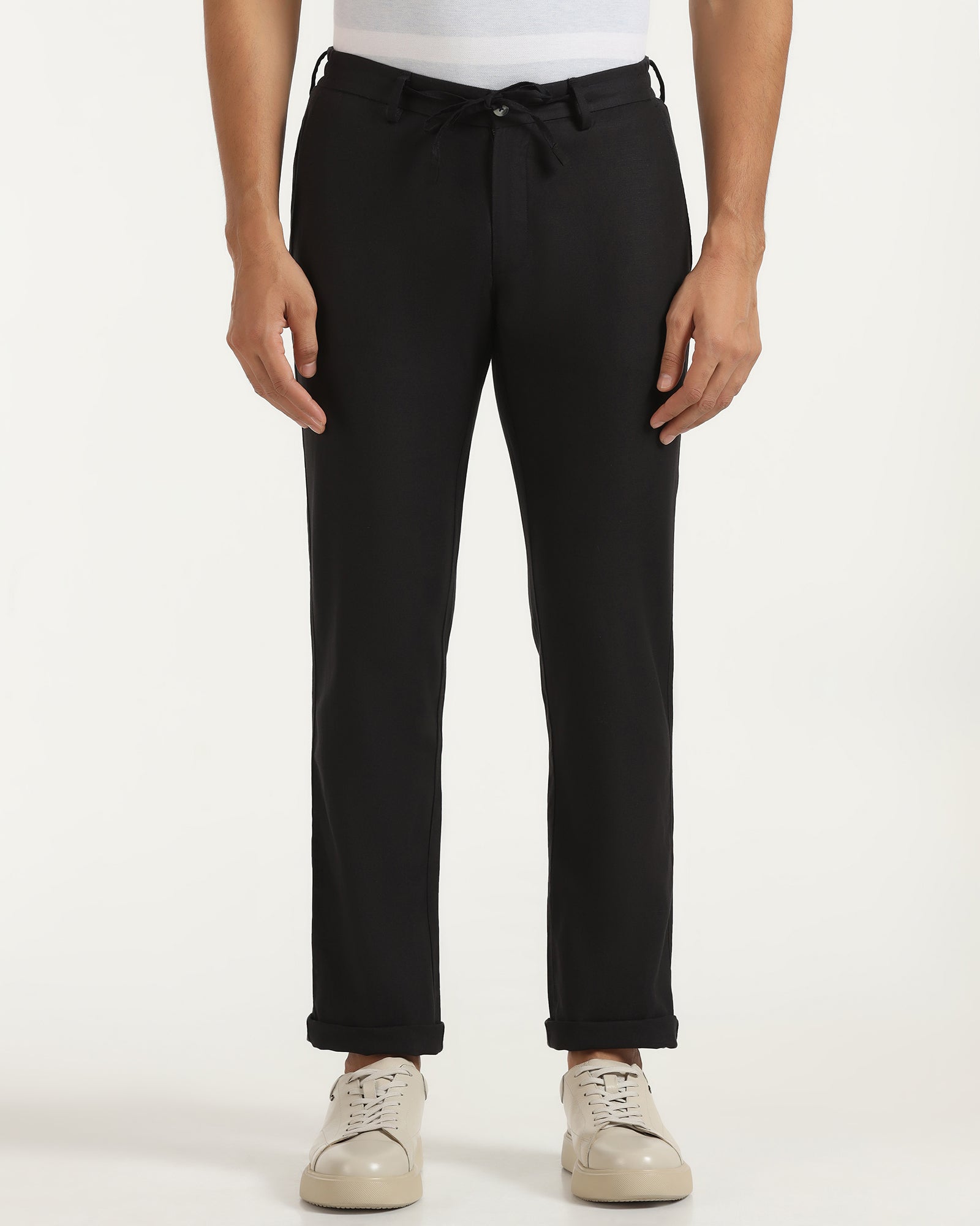 Linen Slim Comfort B-95 Casual Black Solid Khakis - Edwin