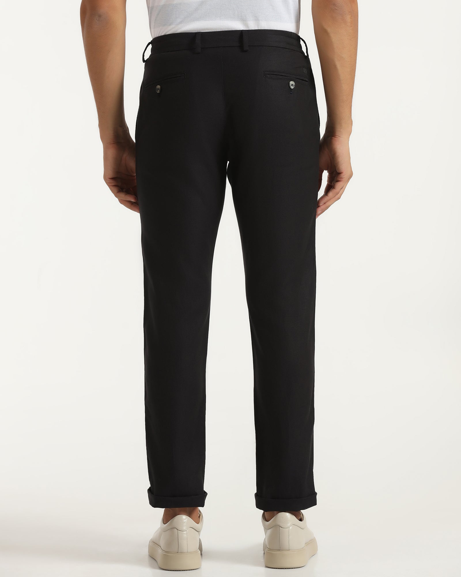 Linen Slim Comfort B-95 Casual Black Solid Khakis - Edwin