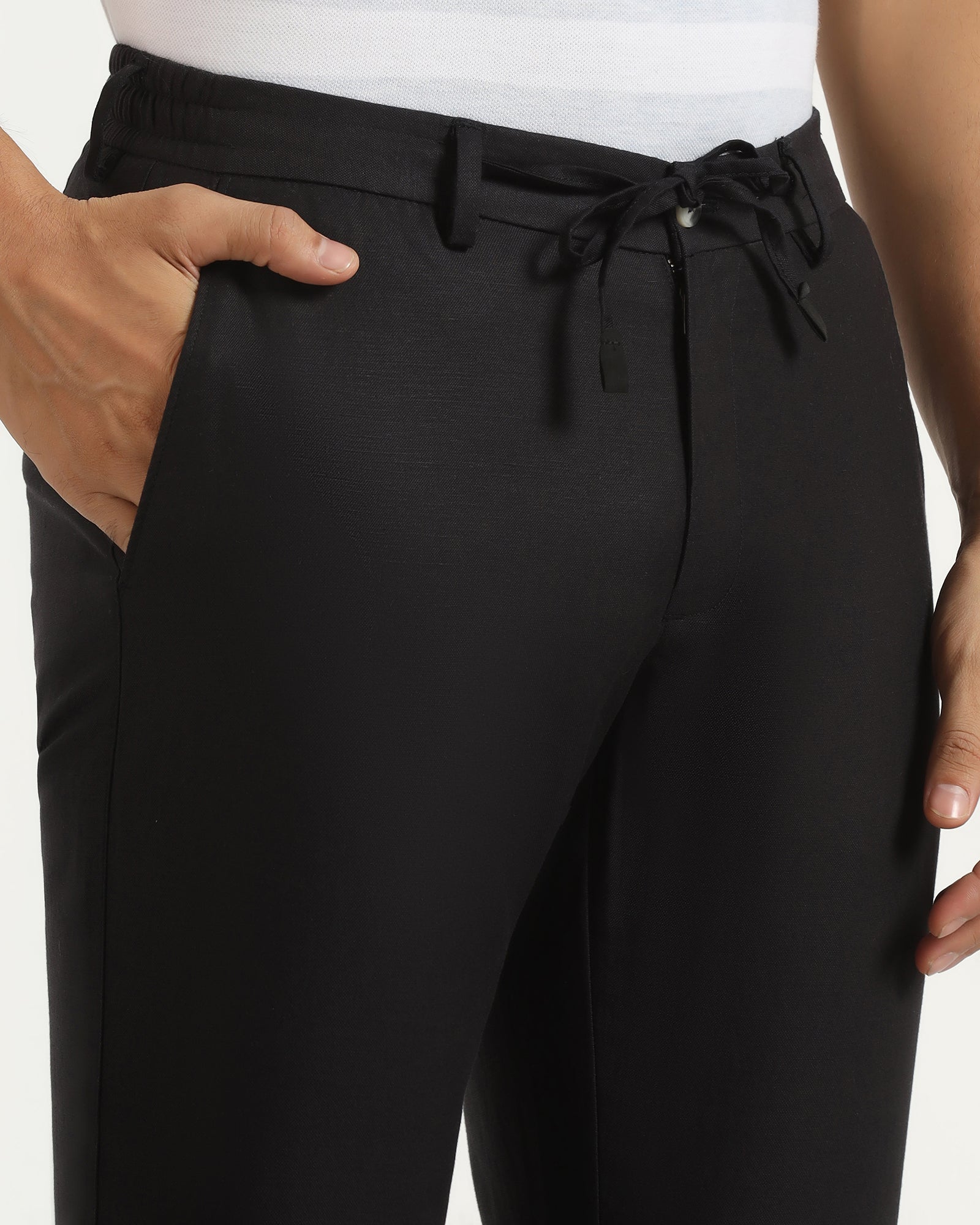 Linen Slim Comfort B-95 Casual Black Solid Khakis - Edwin