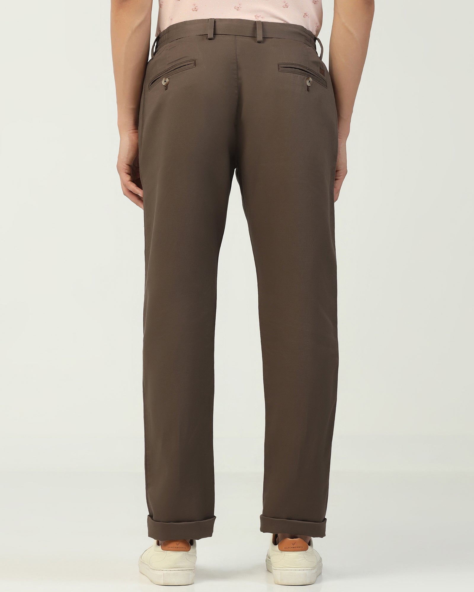 Linen Slim Comfort B-95 Casual Brown Solid Khakis - Edwin