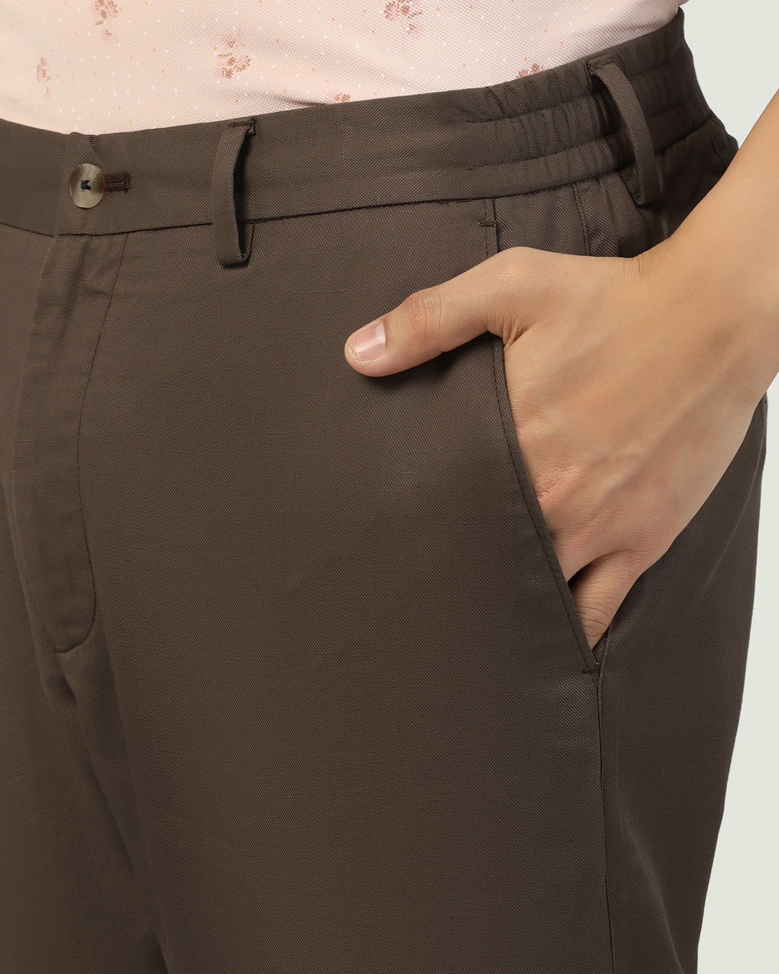 Linen Slim Comfort B-95 Casual Brown Solid Khakis - Edwin