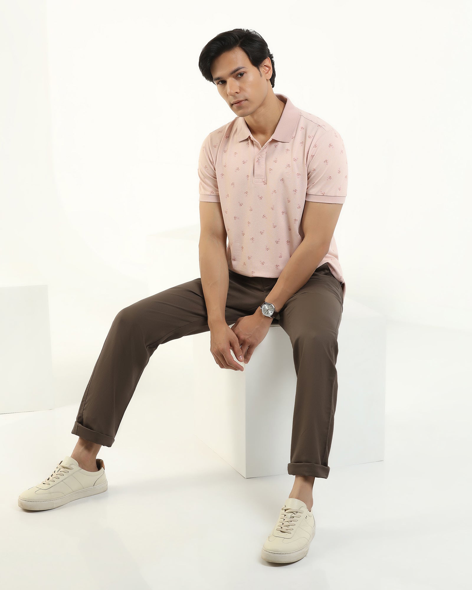 Linen Slim Comfort B-95 Casual Brown Solid Khakis - Edwin