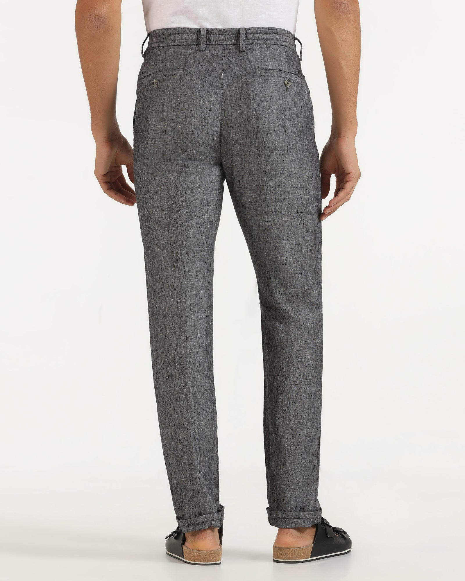 Linen Slim Comfort B-95 Casual Charcoal Solid Khakis - Chales