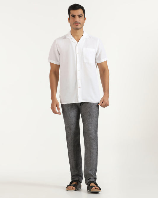 Linen Slim Comfort B-95 Casual Charcoal Solid Khakis - Chales