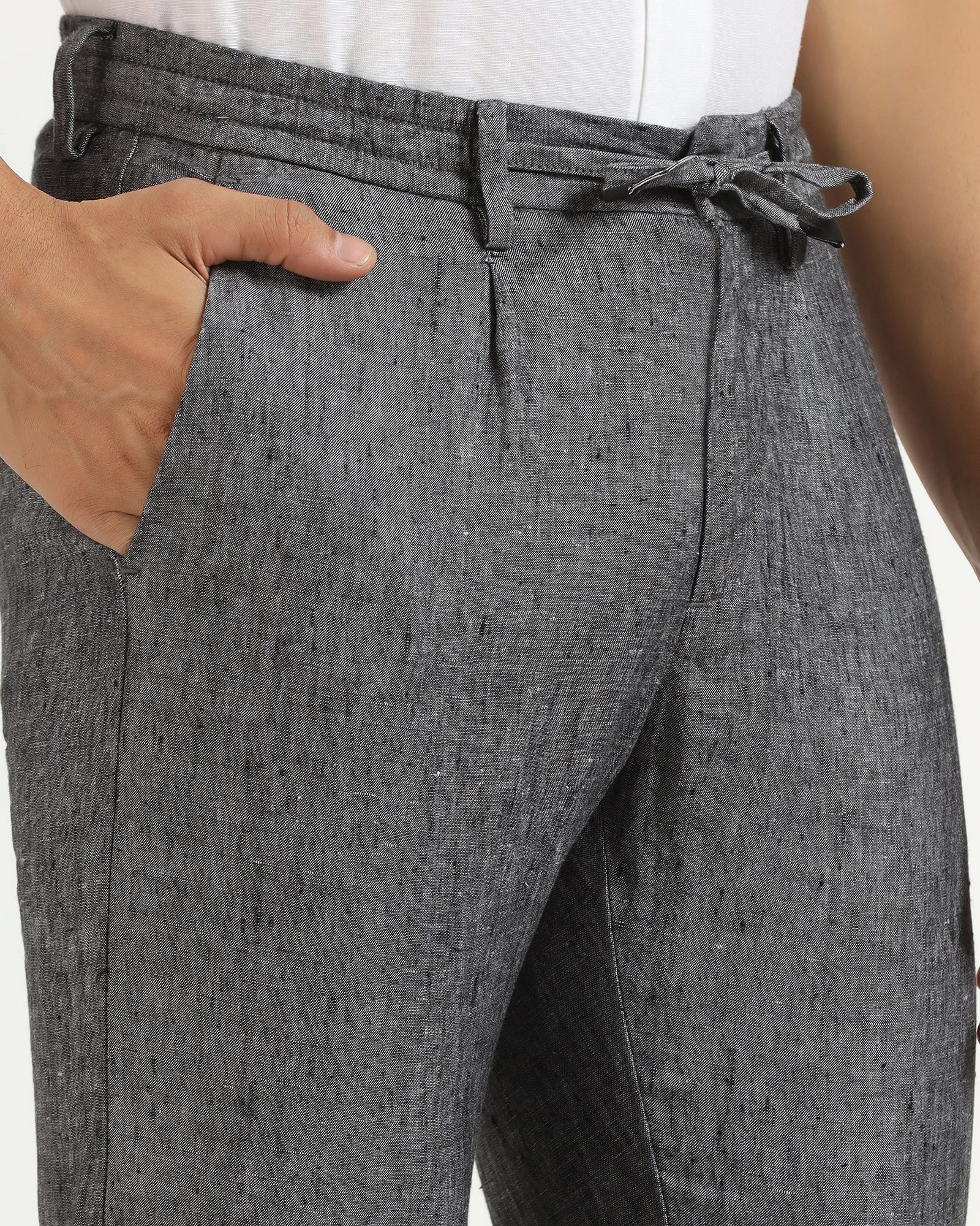 Linen Slim Comfort B-95 Casual Charcoal Solid Khakis - Chales