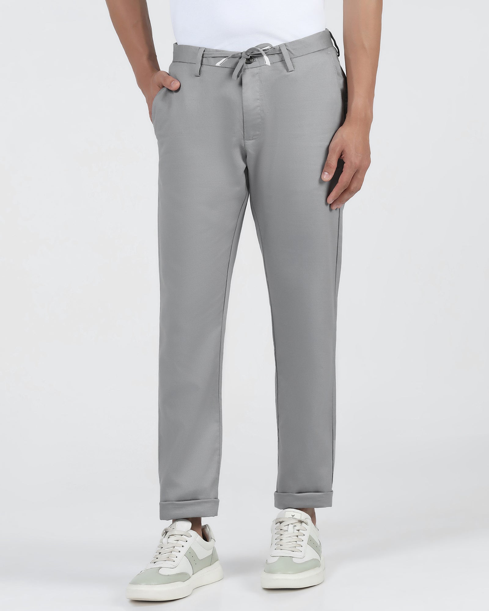 Linen Slim Comfort B-95 Casual Grey Solid Khakis - Edwin