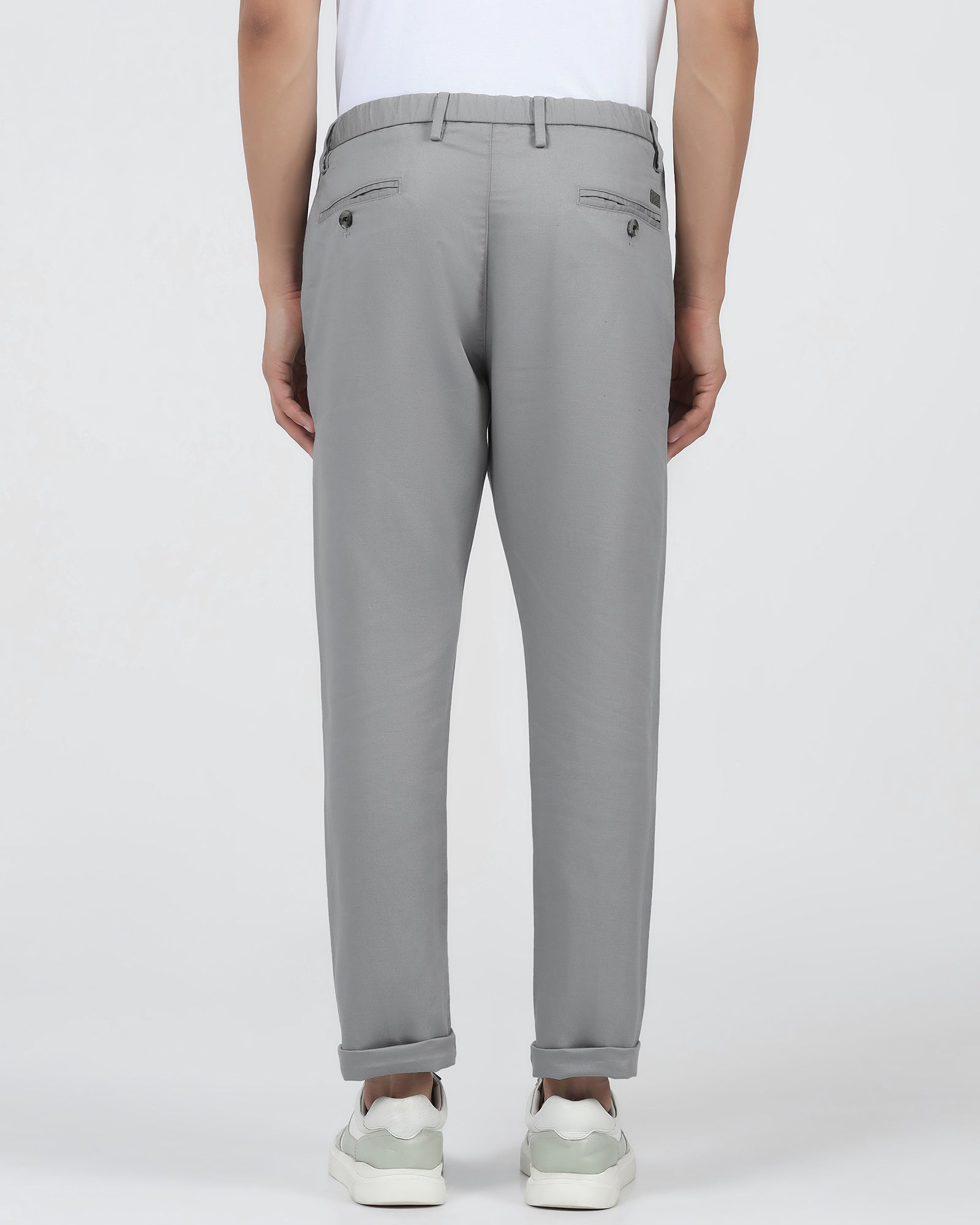 Linen Slim Comfort B-95 Casual Grey Solid Khakis - Edwin