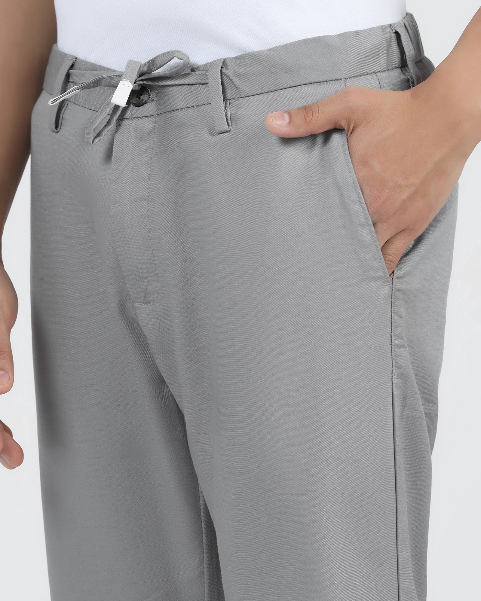 Linen Slim Comfort B-95 Casual Grey Solid Khakis - Edwin