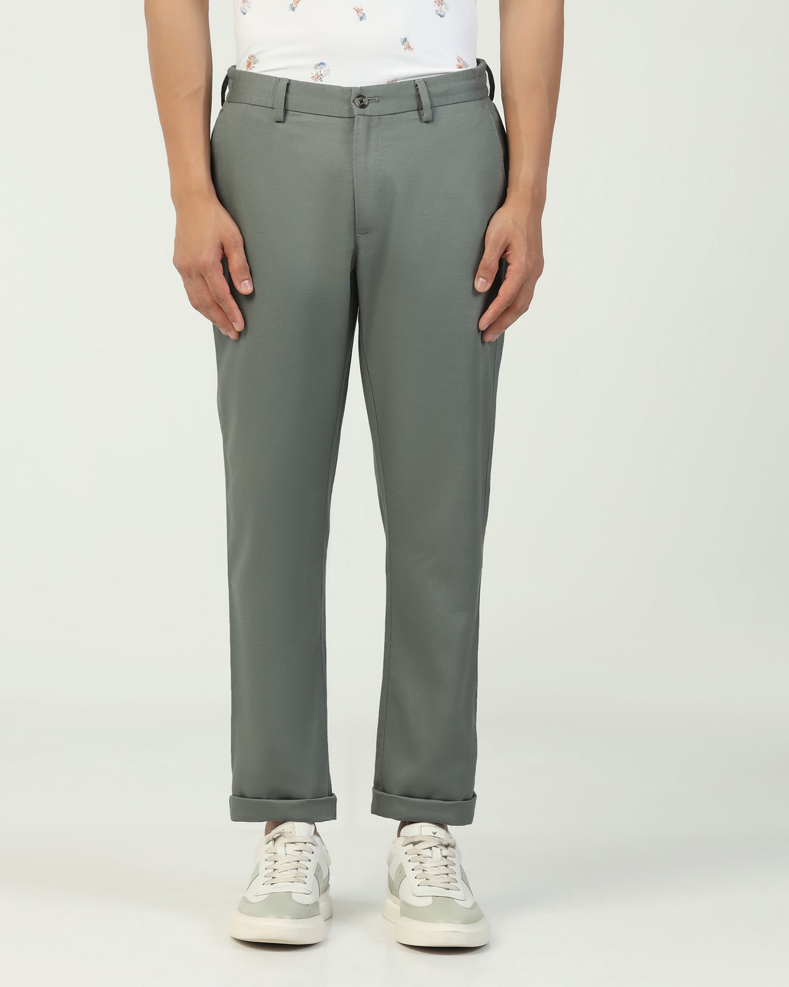 Linen Slim Comfort B-95 Casual Light Olive Solid Khakis - Edwin