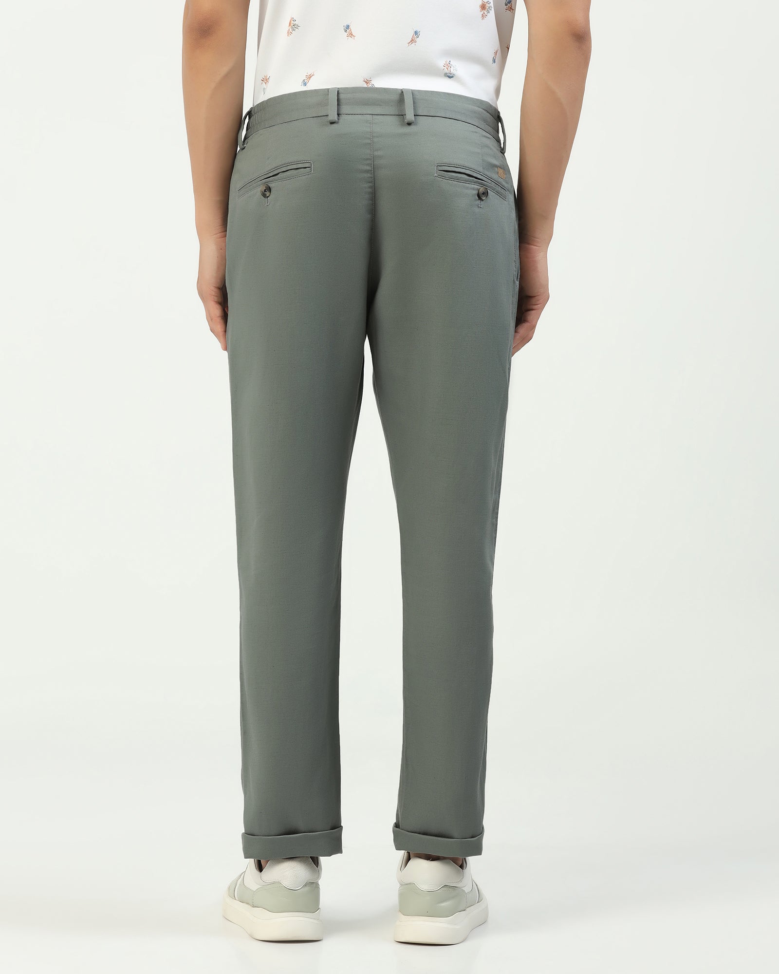 Linen Slim Comfort B-95 Casual Light Olive Solid Khakis - Edwin