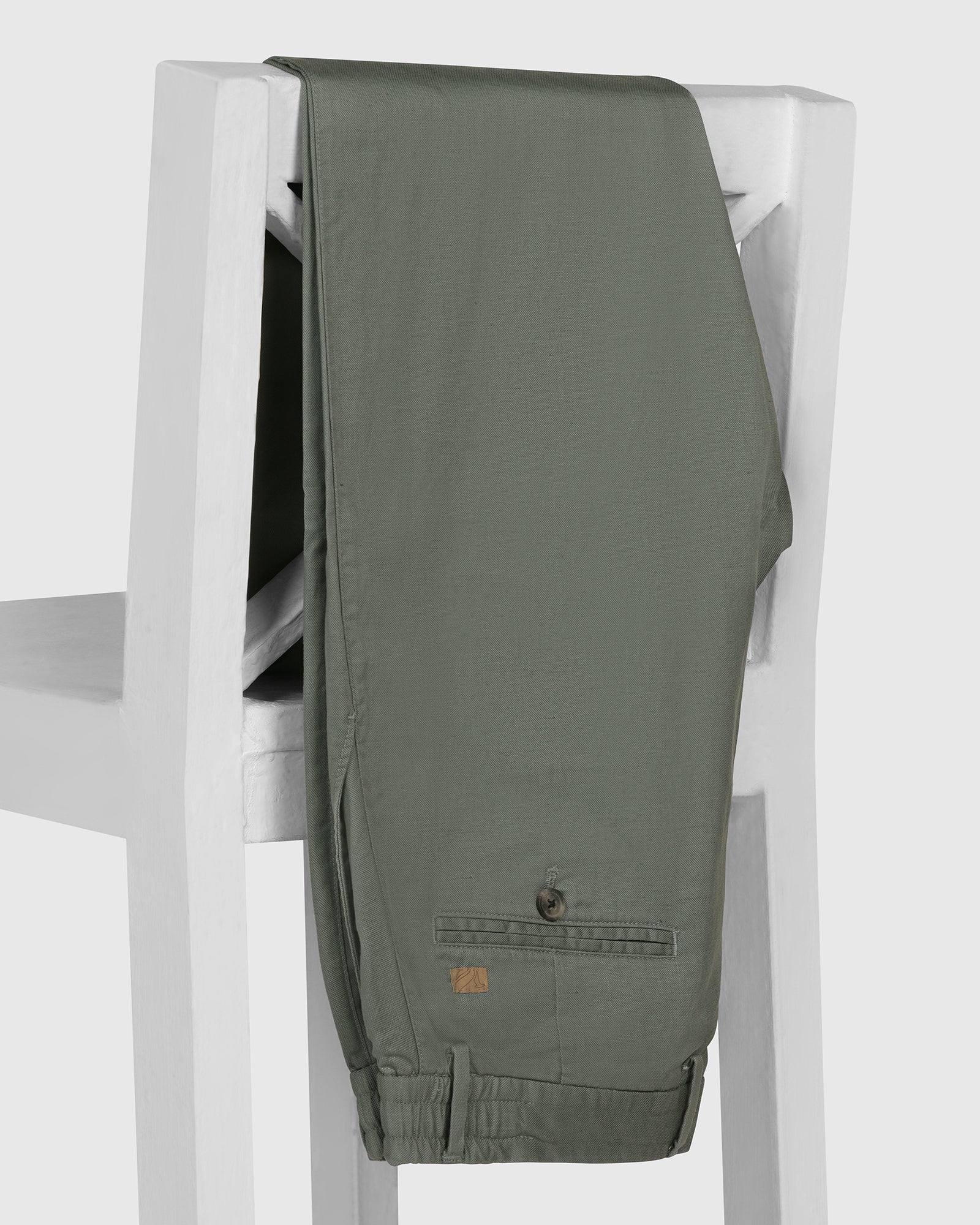Linen Slim Comfort B-95 Casual Light Olive Solid Khakis - Edwin